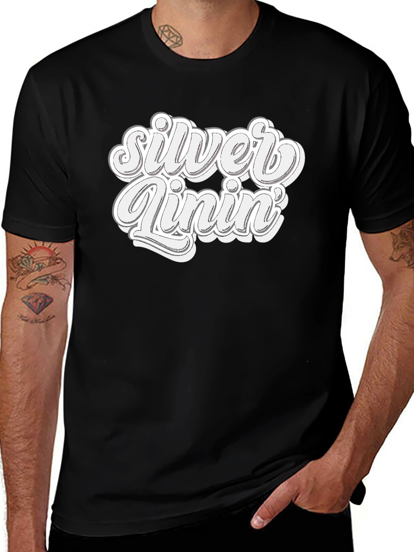 Variant 15 of Silver Linin' Black T-Shirt - Stylish & Trendy