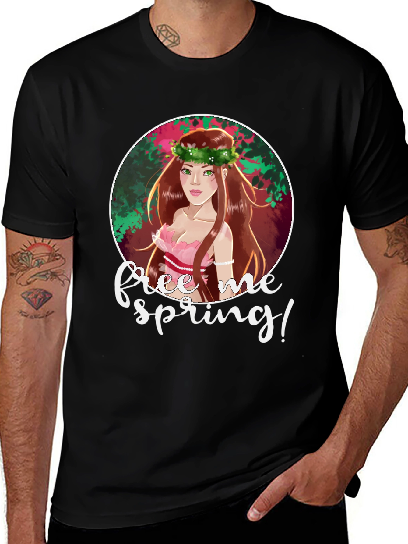 Variant 12 of Spring Maiden Graphic Tee - "Free Me Spring!" Black T-Shirt