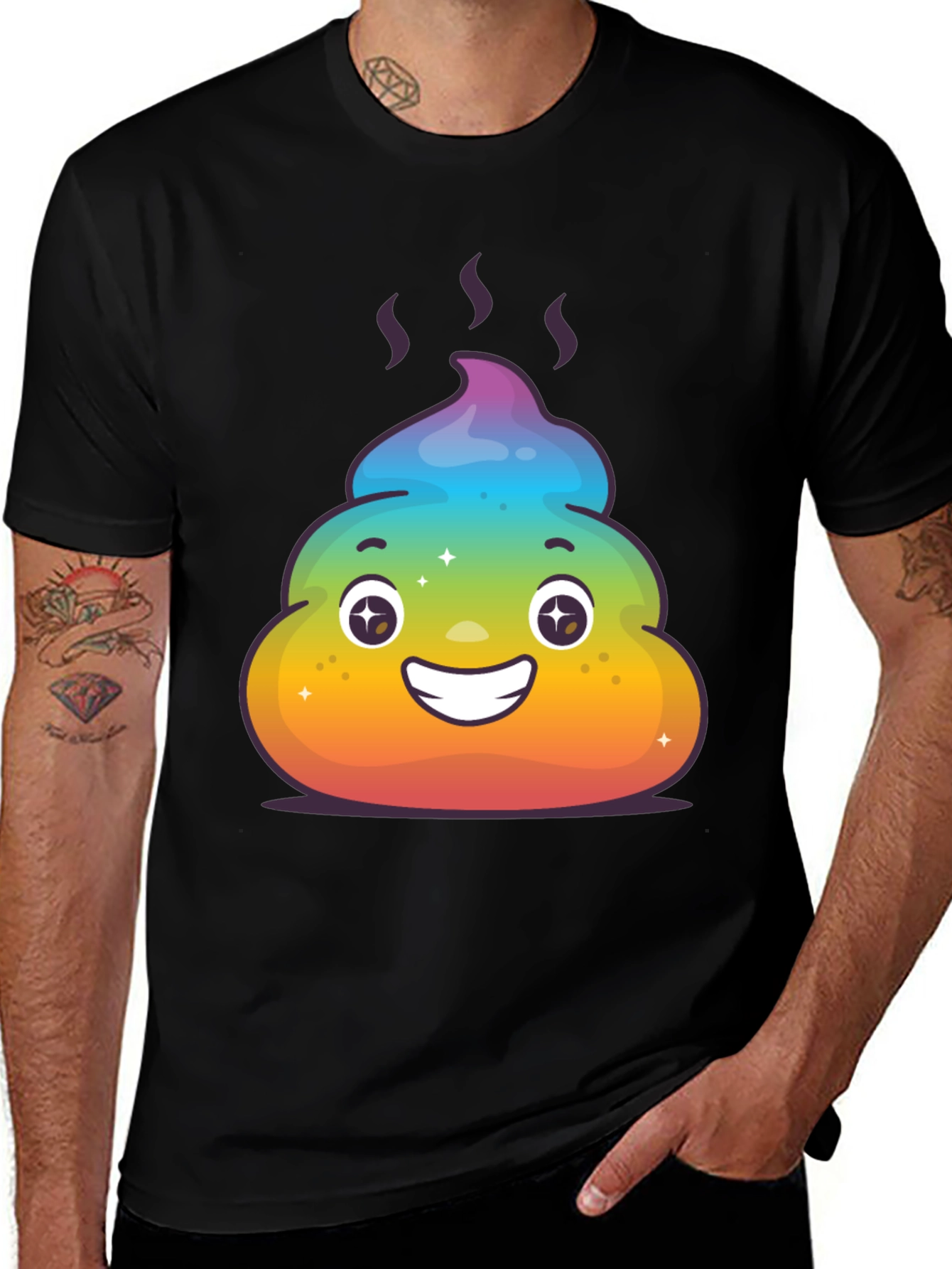 Variant 23 of Rainbow Poop Emoji Graphic Tee - Black T-Shirt
