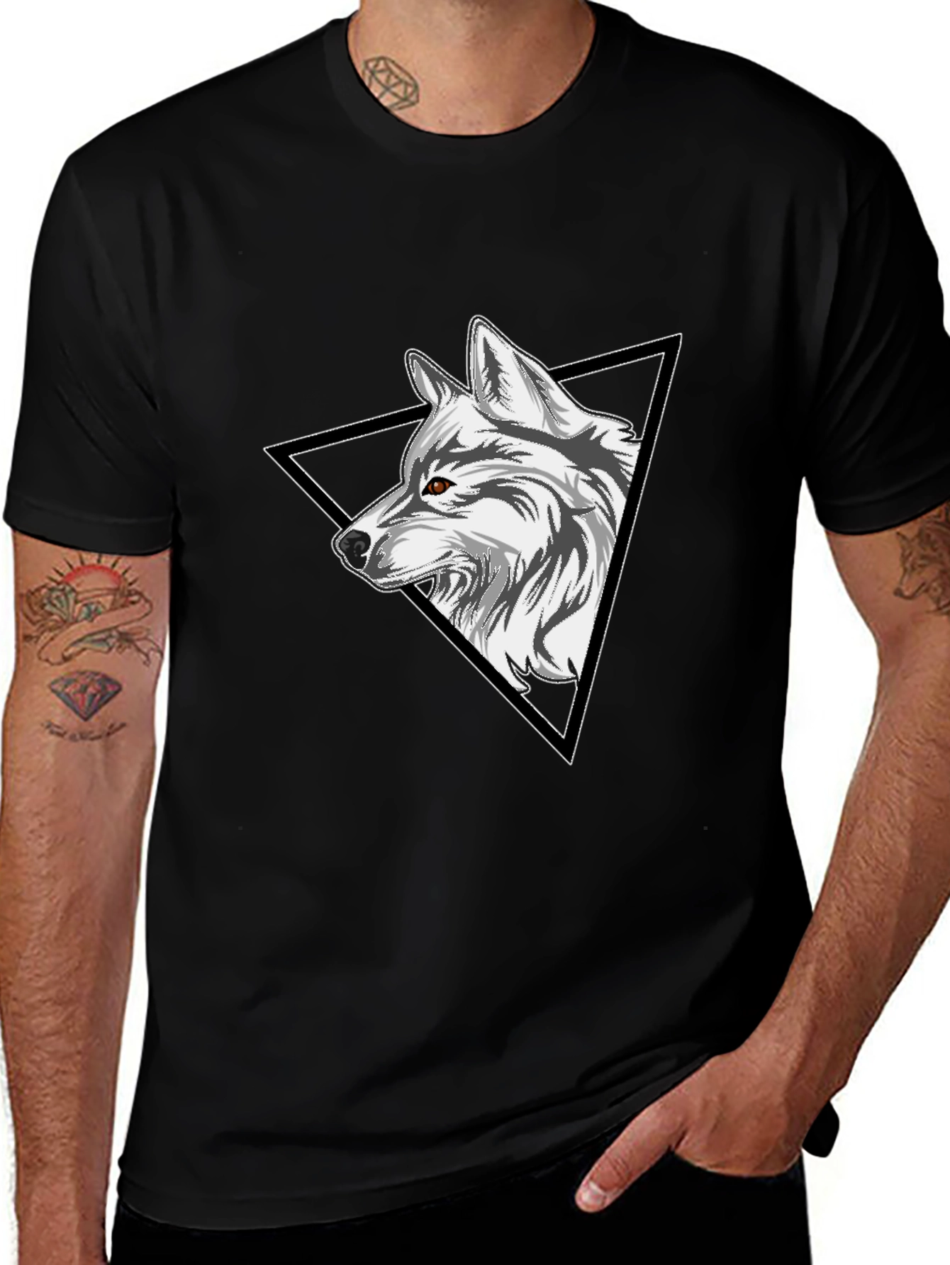Variant 14 of Men's Wolf Graphic Tee - Black Cotton T-Shirt