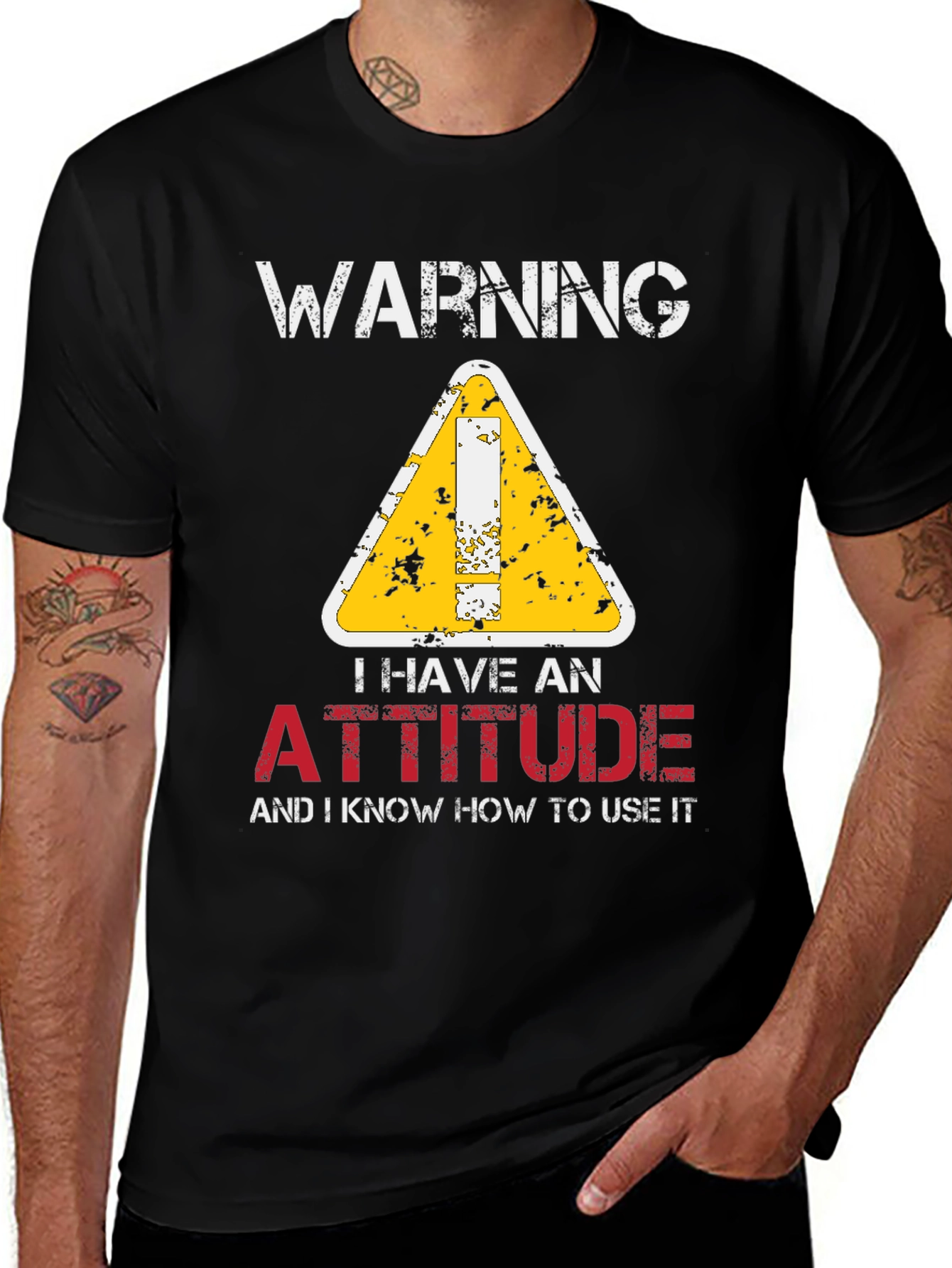 Variant 14 of Warning Attitude Graphic Tee - Black T-Shirt