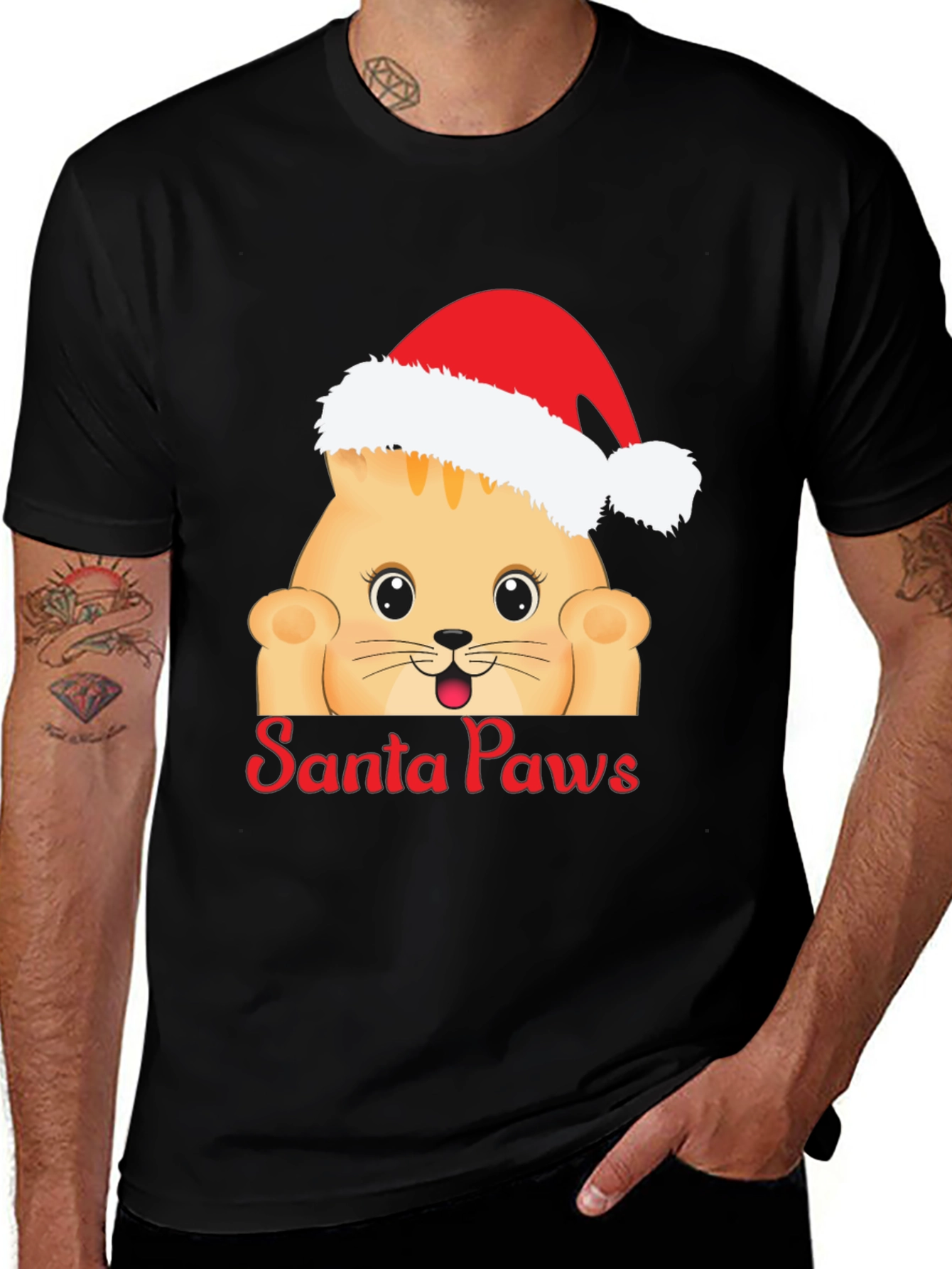 Santa Paws Cat Christmas T-Shirt
