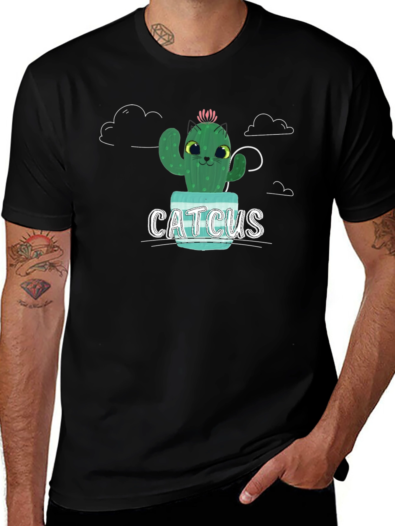 Variant 2 of Cute 'Catcus' Graphic Black T-Shirt