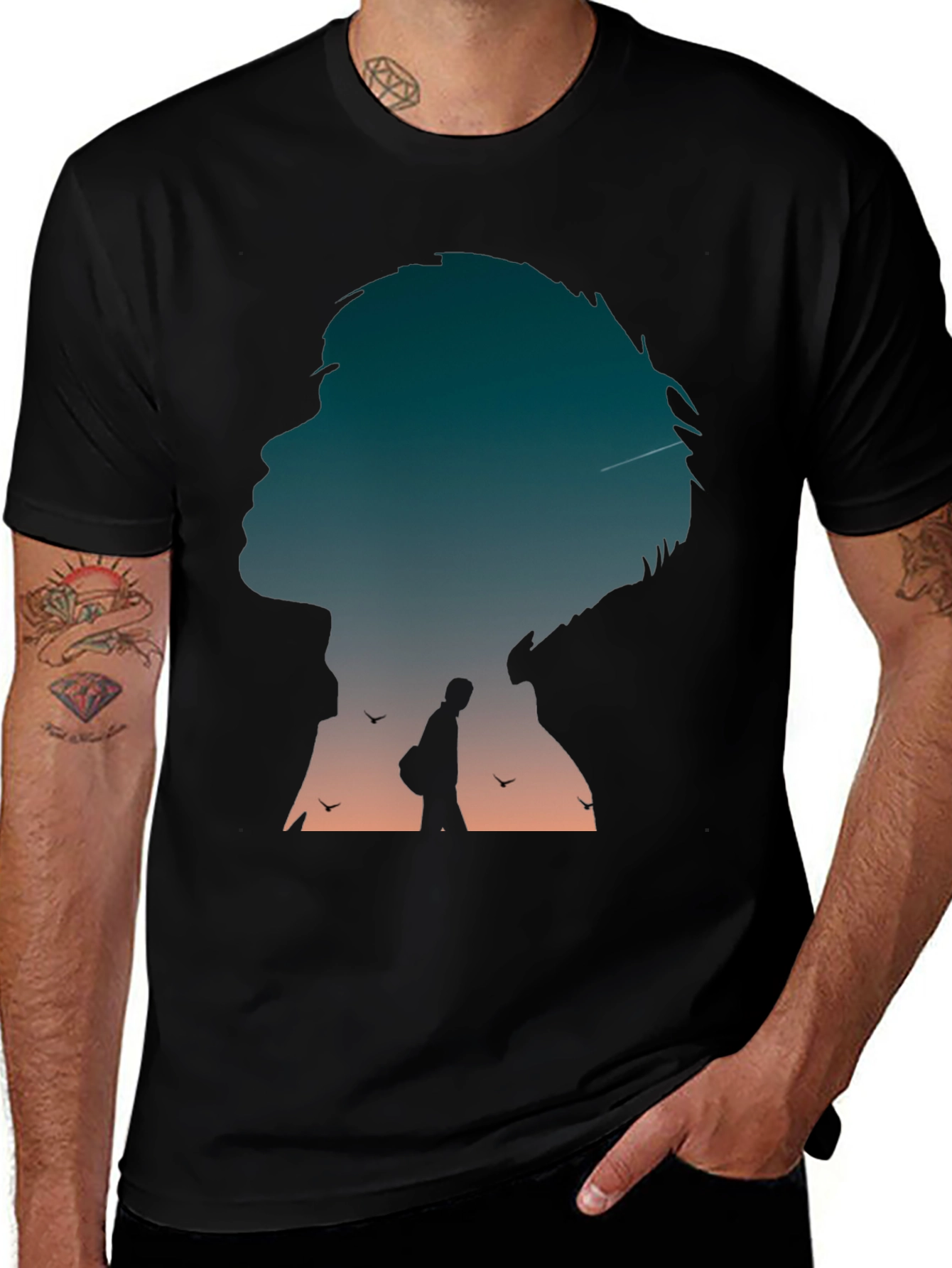 Variant 12 of Silhouette Graphic Print Black T-Shirt