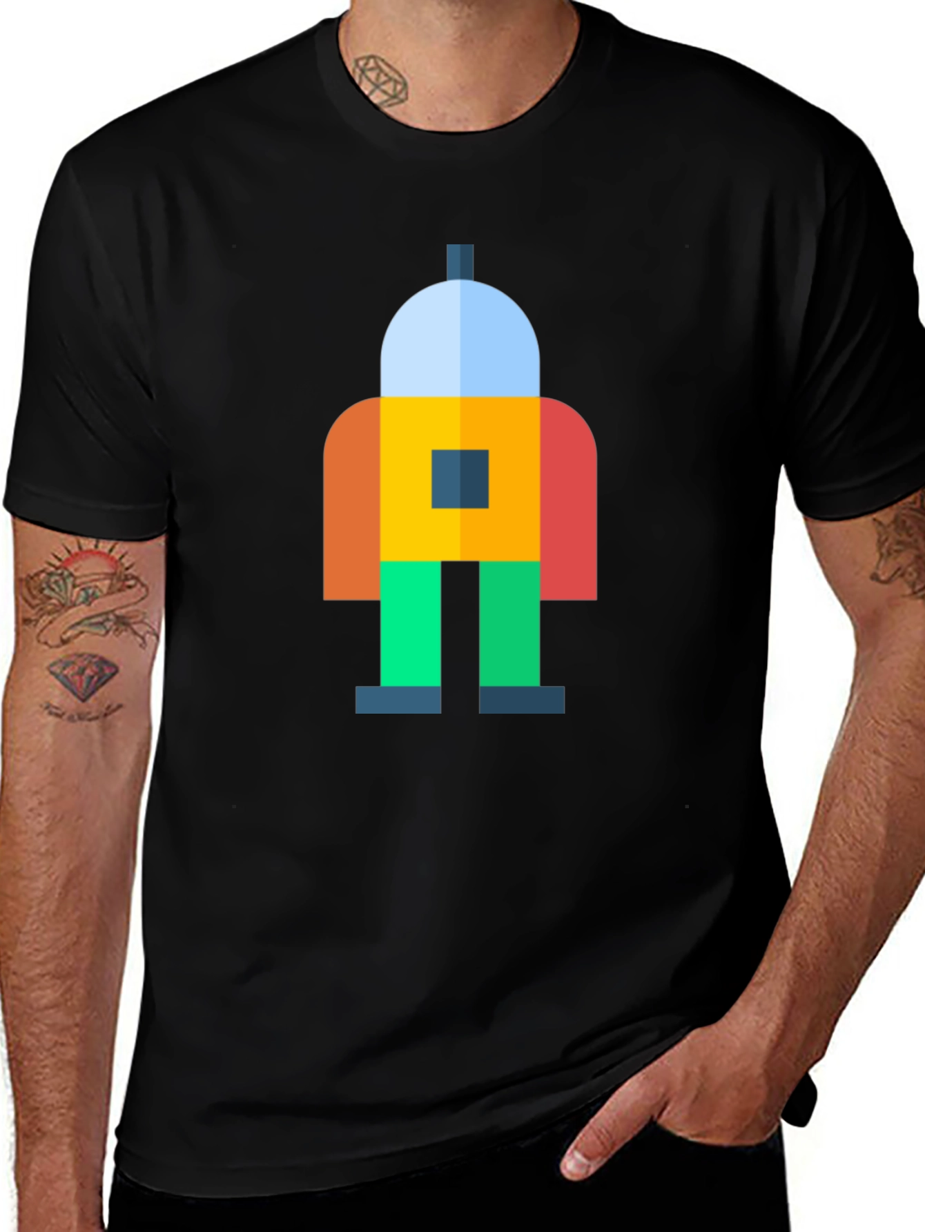 Variant 22 of Fun Robot Graphic Black T-Shirt