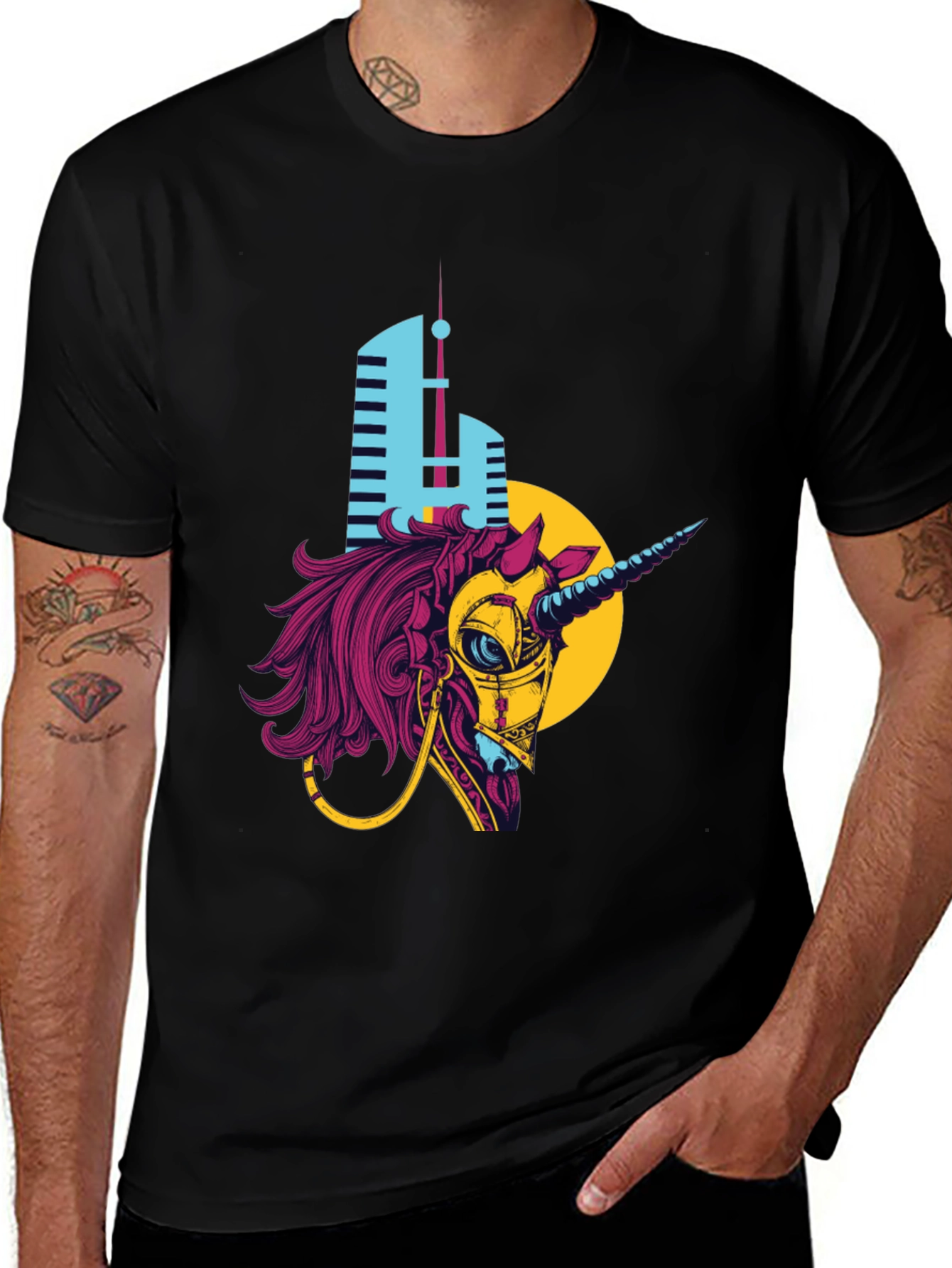Variant 27 of Cyberpunk Unicorn Graphic T-Shirt - Black