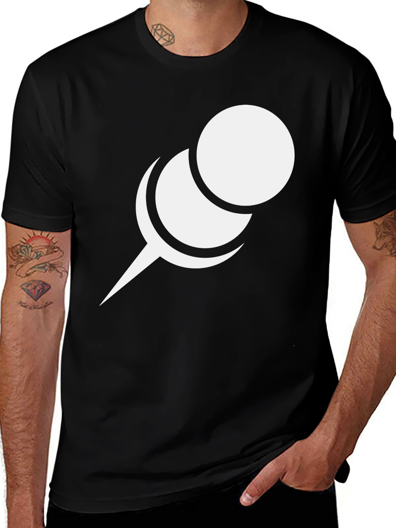Variant 4 of Black T-Shirt with Minimalist Pin Icon Design