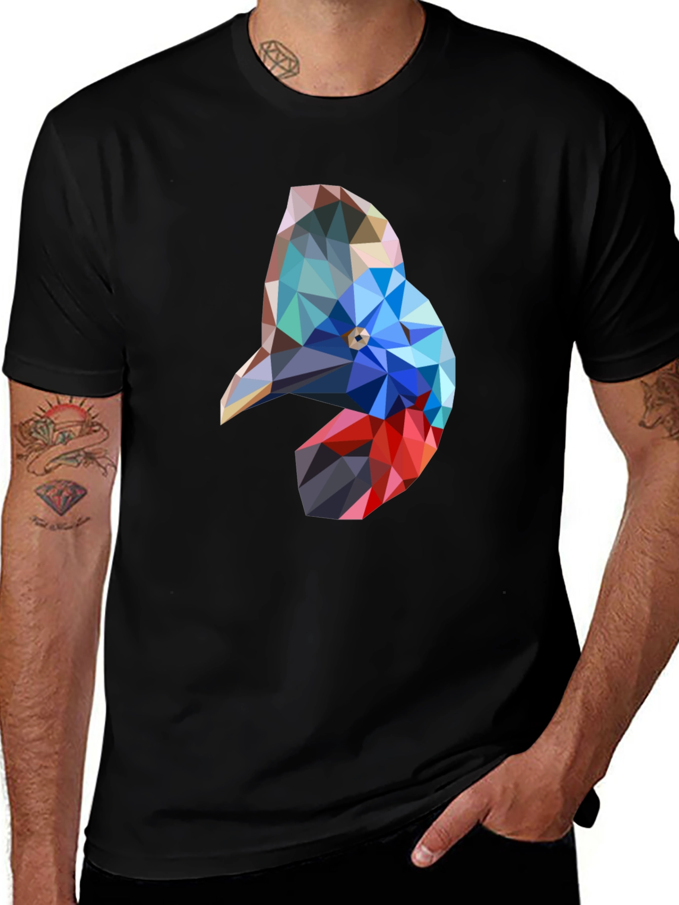 Variant 14 of Geometric Bird Graphic Black T-Shirt