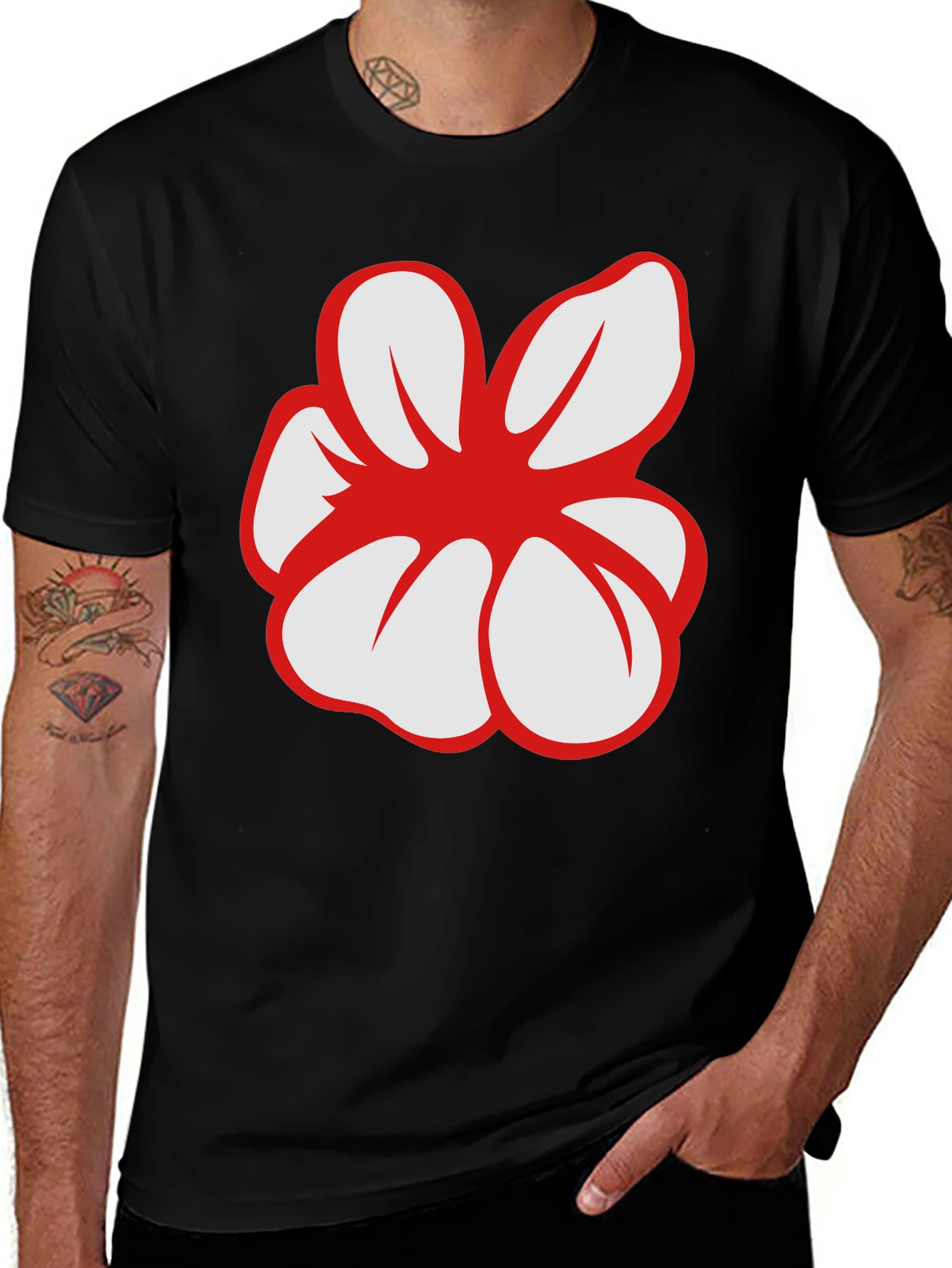 Variant 16 of Bold Flower Graphic Tee - Casual Black T-Shirt