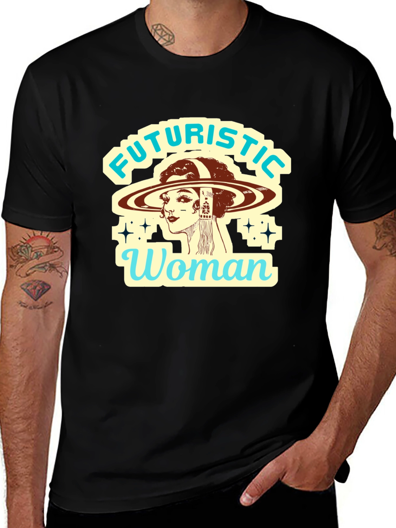 Variant 23 of Futuristic Woman Graphic Tee - Retro Sci-Fi Style