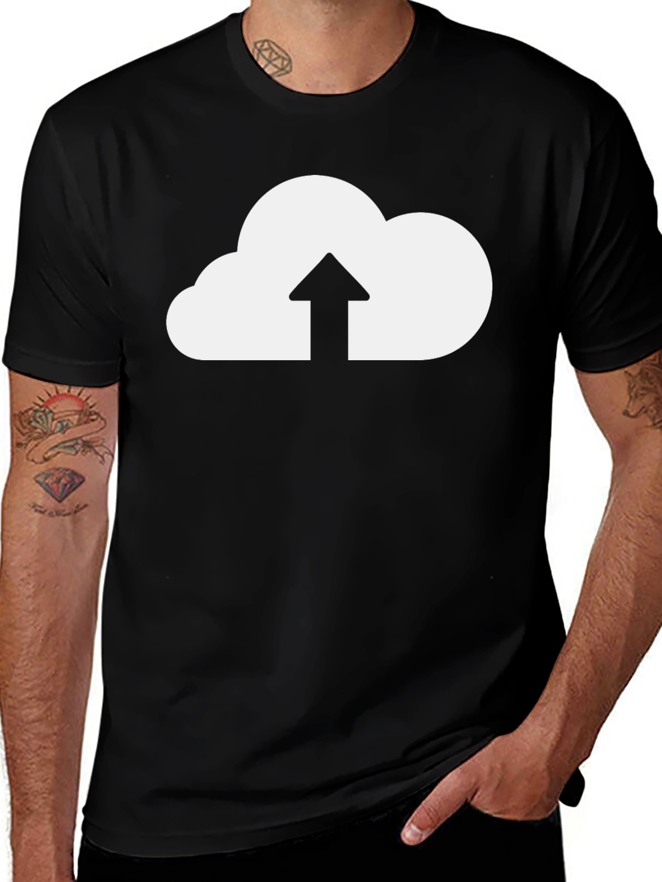 Variant 25 of Cloud Upload Graphic Tee - Black Cotton T-Shirt