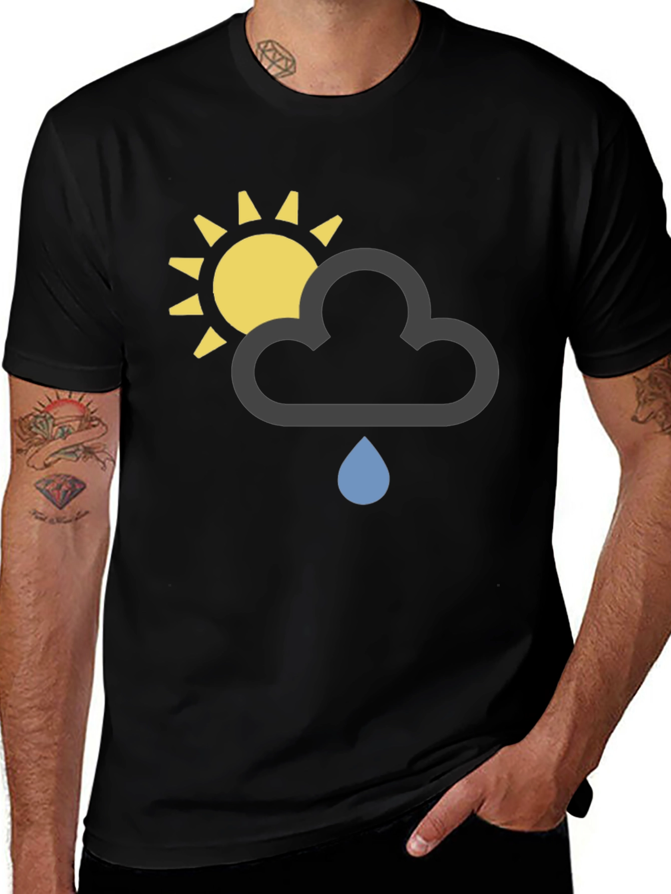 Black Weather Graphic T-Shirt - Sun, Cloud, Rain main image