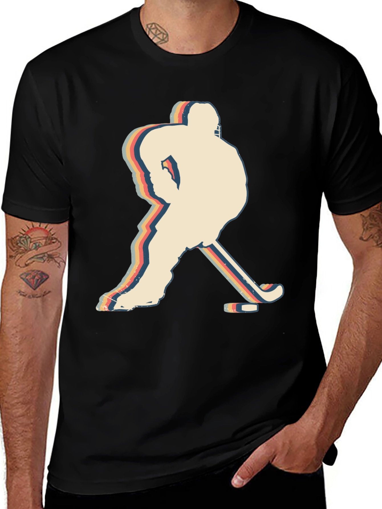 Variant 7 of Retro Hockey Player Silhouette Graphic T-Shirt