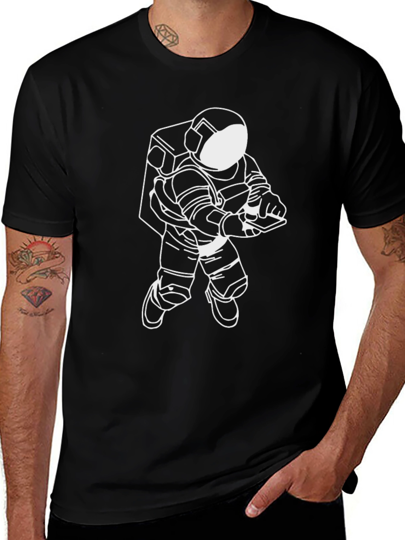 Variant 4 of Astronaut Graphic T-Shirt - Black Crew Neck Tee