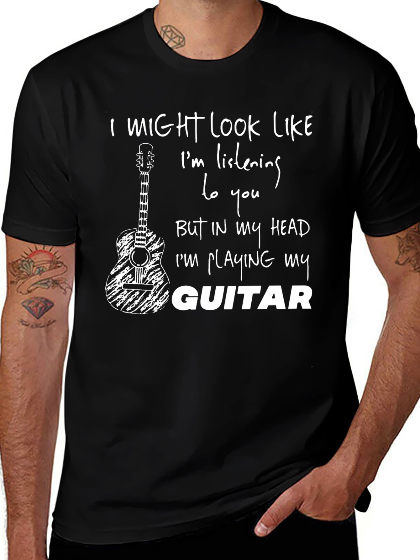 Variant 10 of Guitar Player T-Shirt - "I Might Look Like I'm Listening..."