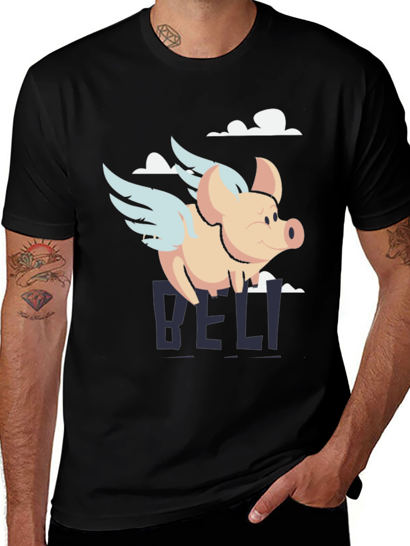 Variant 13 of Flying Pig Graphic Tee - Men's Black T-Shirt