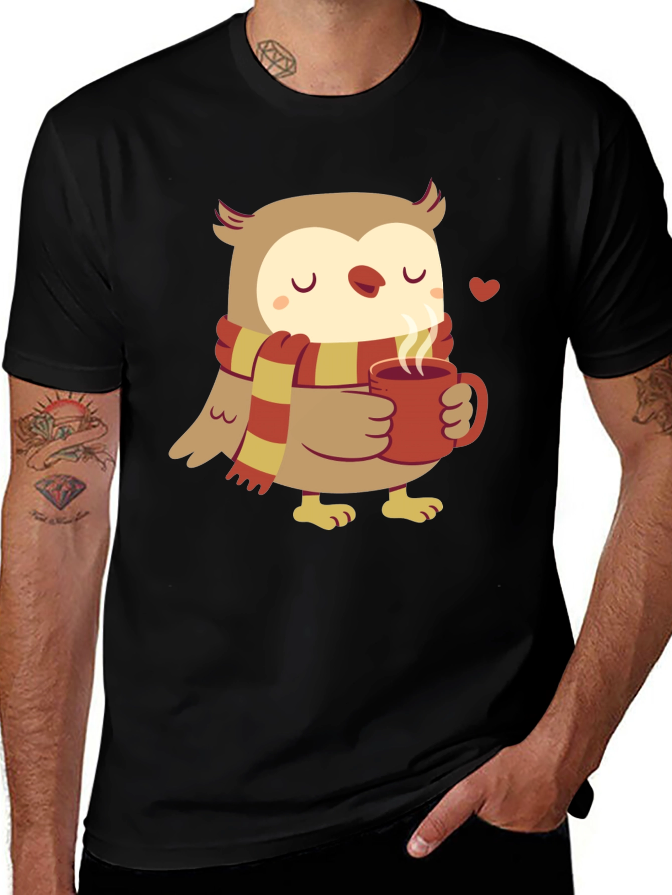 Cute Owl with Coffee T-Shirt - Cozy Winter Style