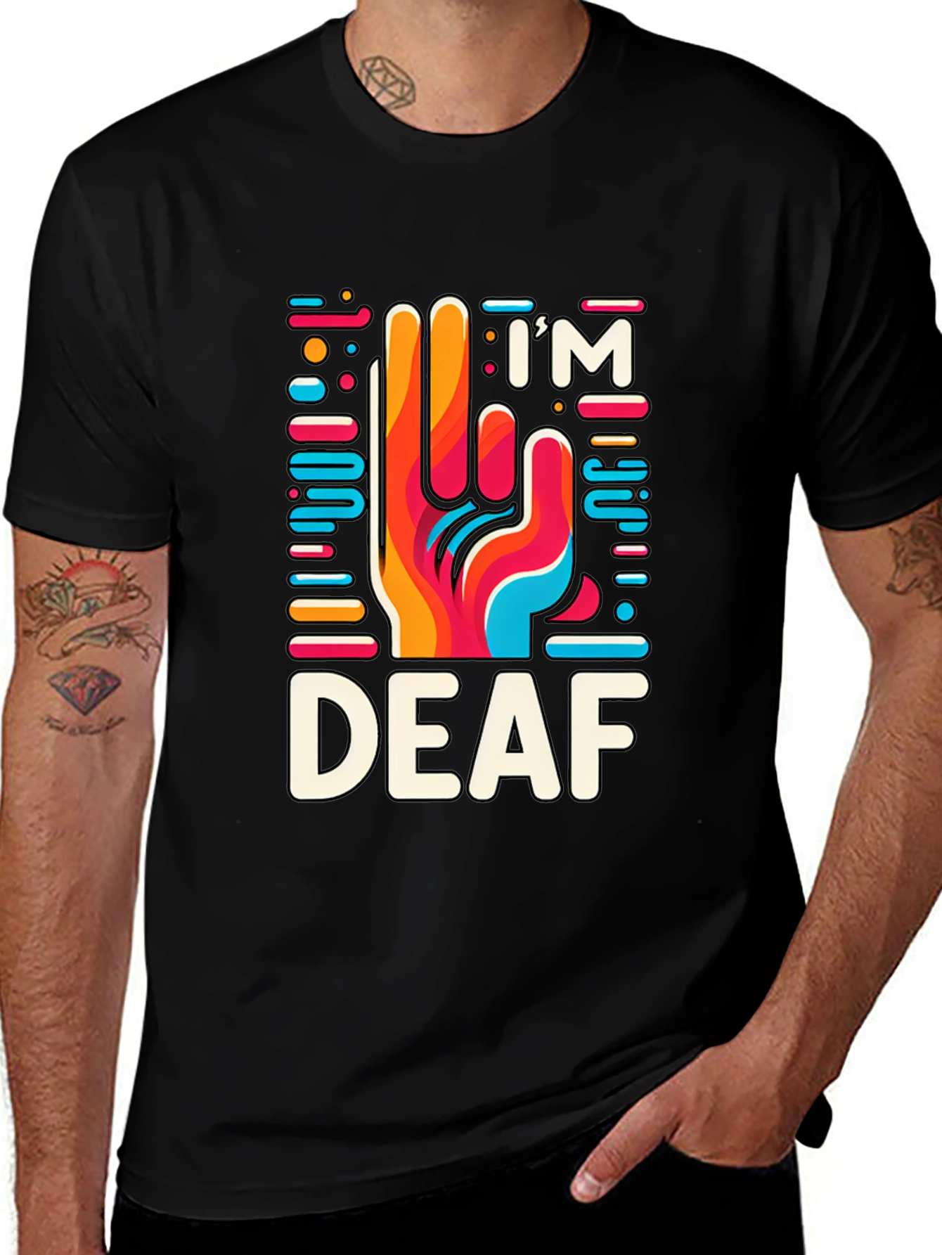 Variant 12 of I'm Deaf T-Shirt - Colorful Hand Design
