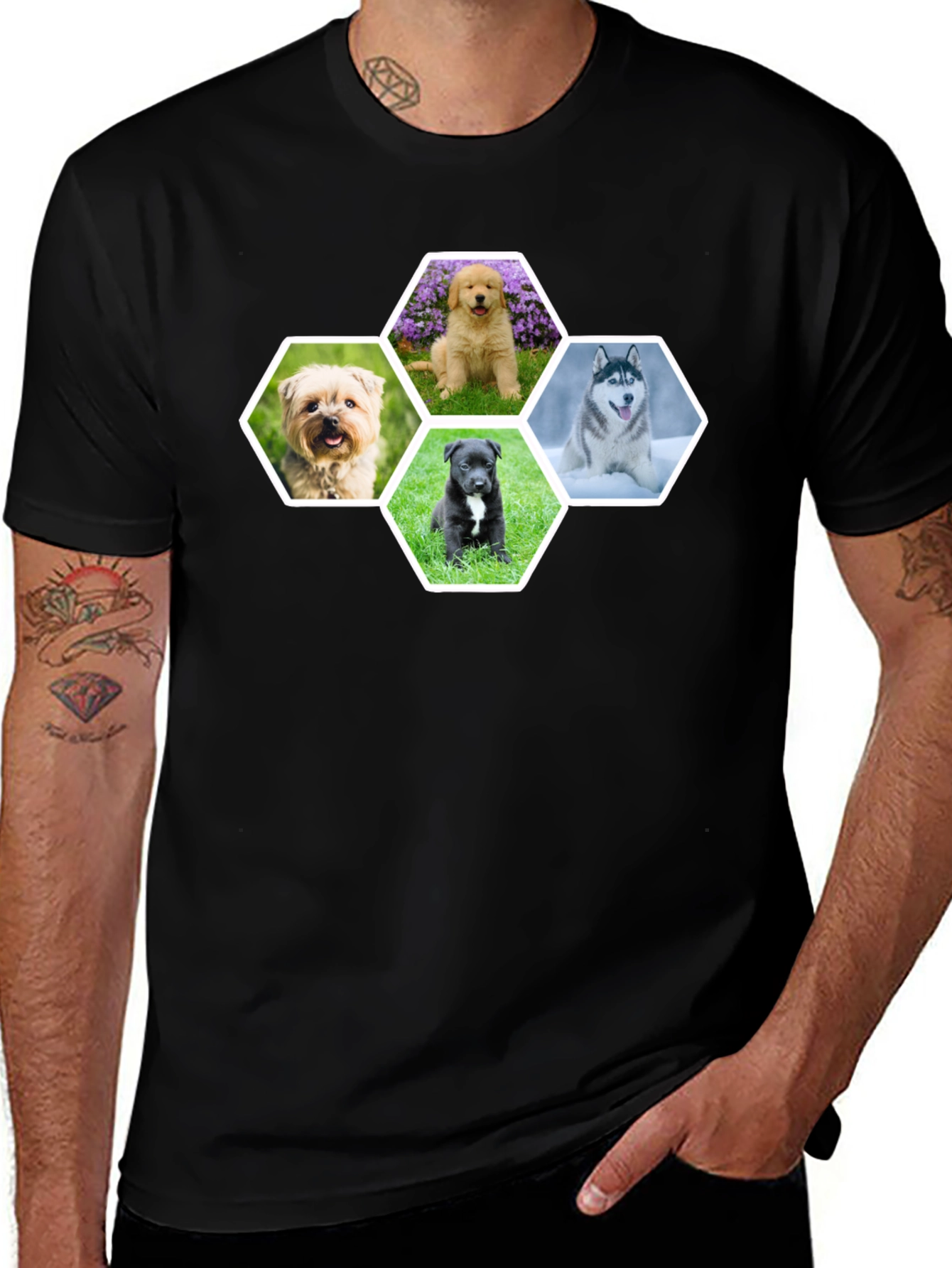 Variant 22 of Dog Breed Hexagon Collage Black T-Shirt
