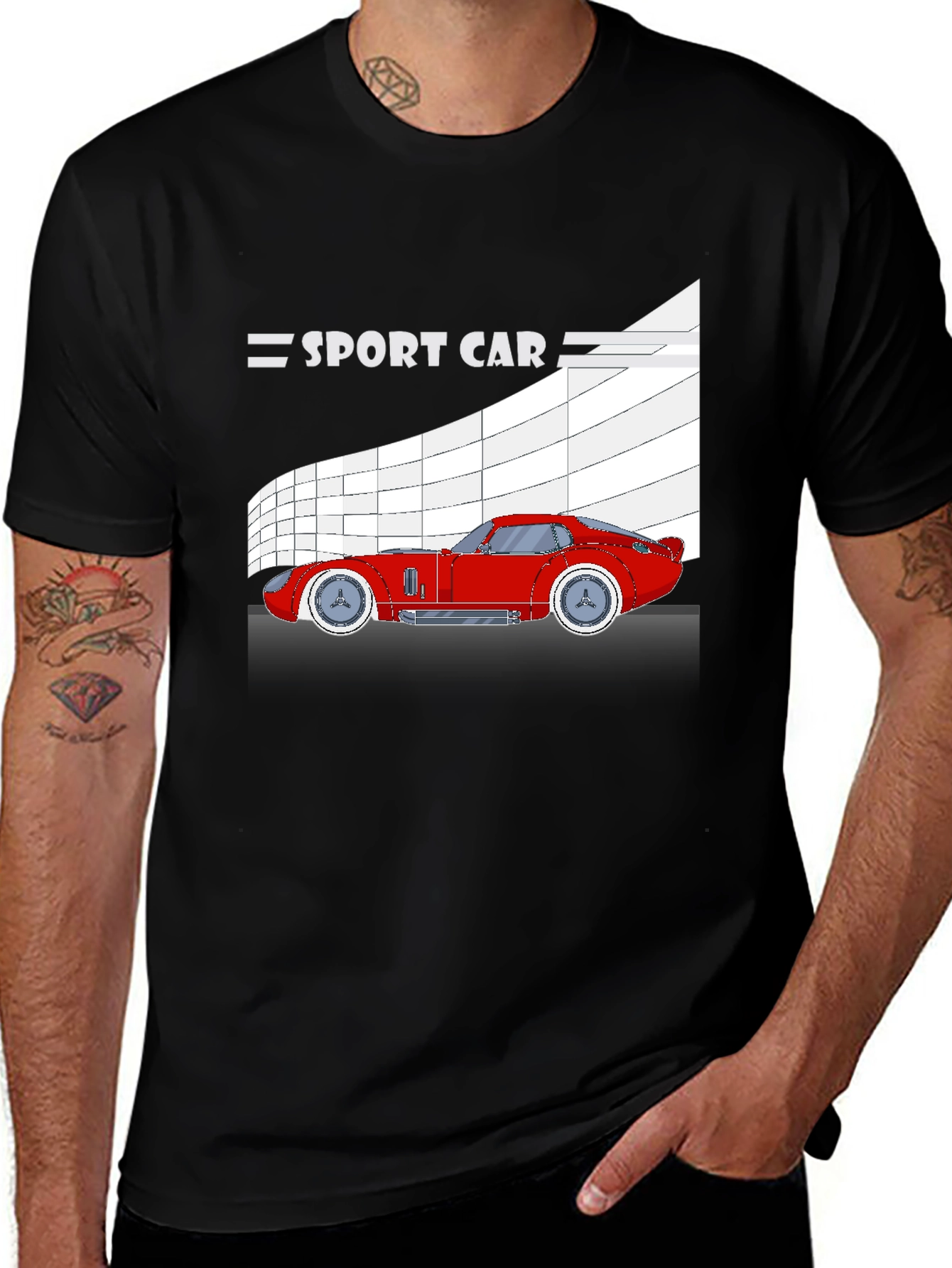 Variant 30 of Sport Car Graphic Tee - Black Cotton Blend T-Shirt