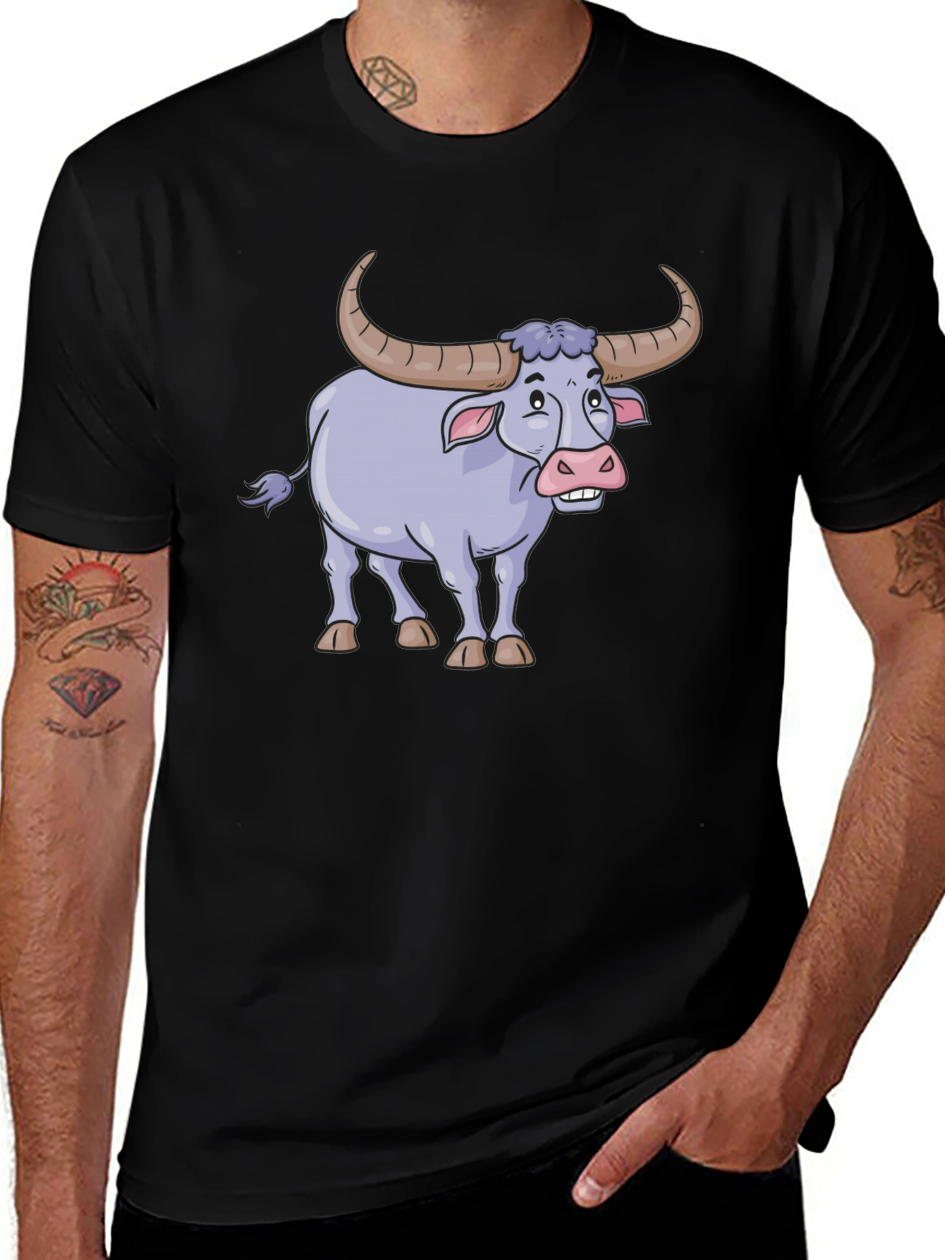 Variant 23 of Funny Cartoon Buffalo Graphic Tee - Black