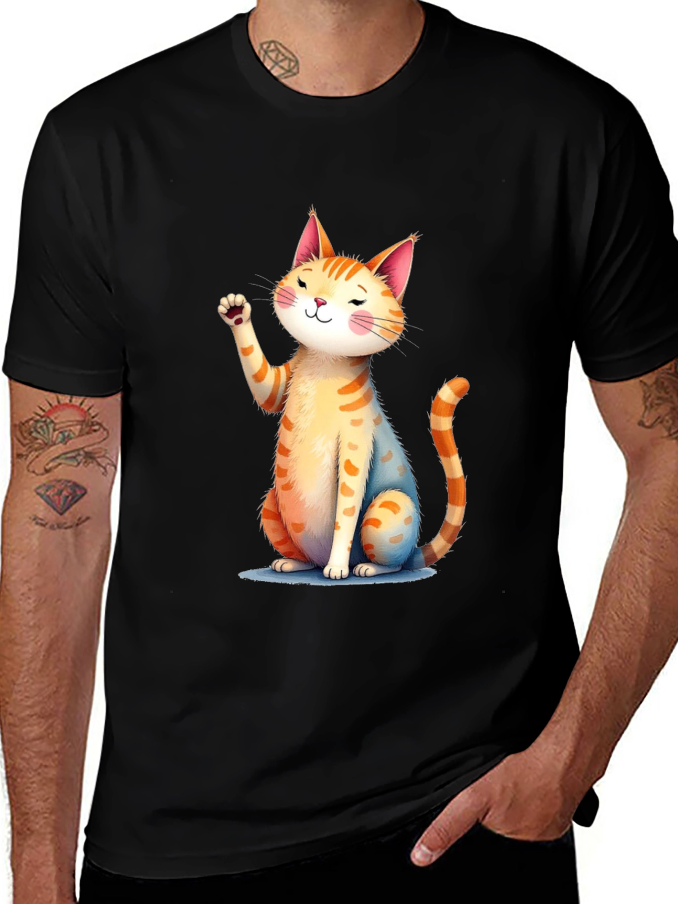 Variant 22 of Cute Cartoon Cat Black T-Shirt