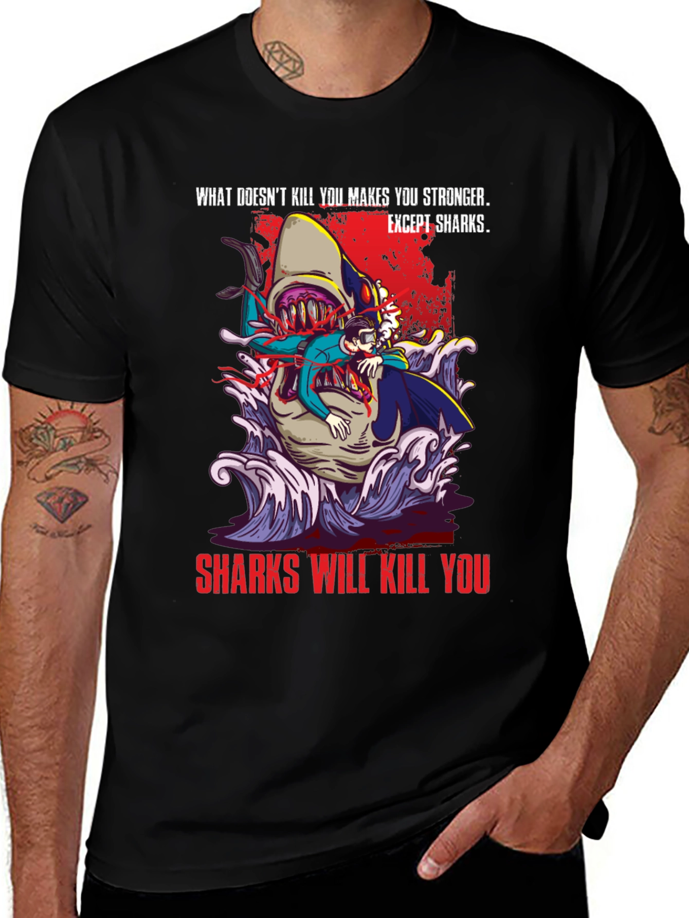 Variant 8 of Sharks Will Kill You Graphic T-Shirt