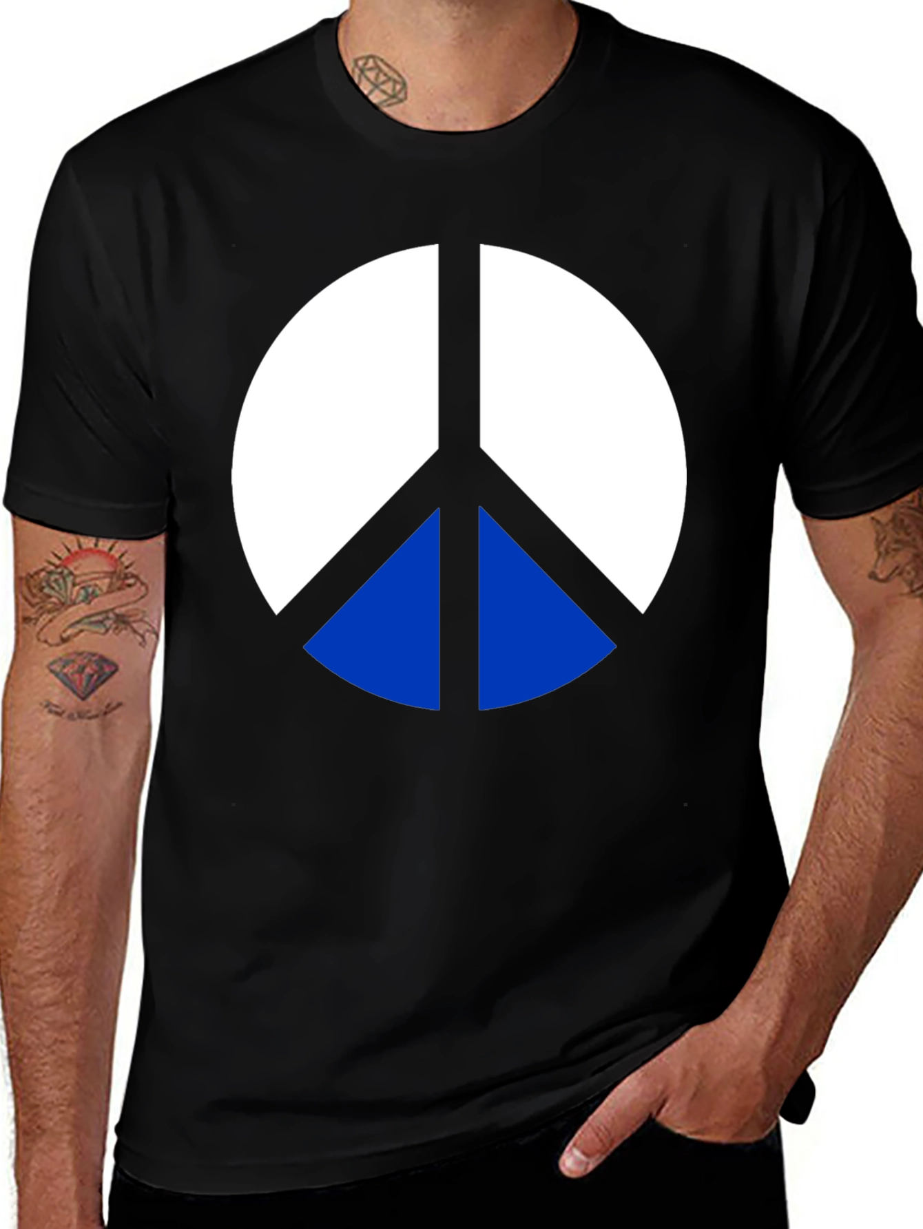 Variant 4 of Peace Symbol Graphic Tee - Mens Black Cotton T-Shirt