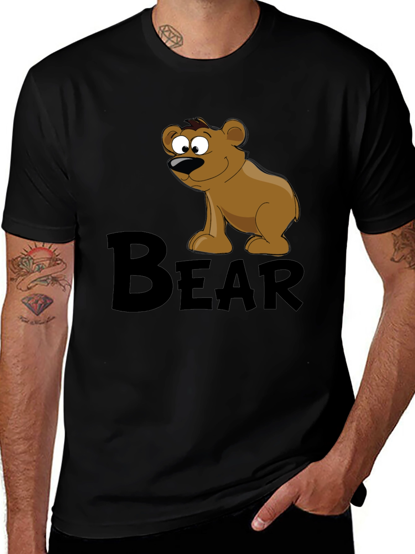 Variant 21 of Cartoon Bear Graphic Black T-Shirt