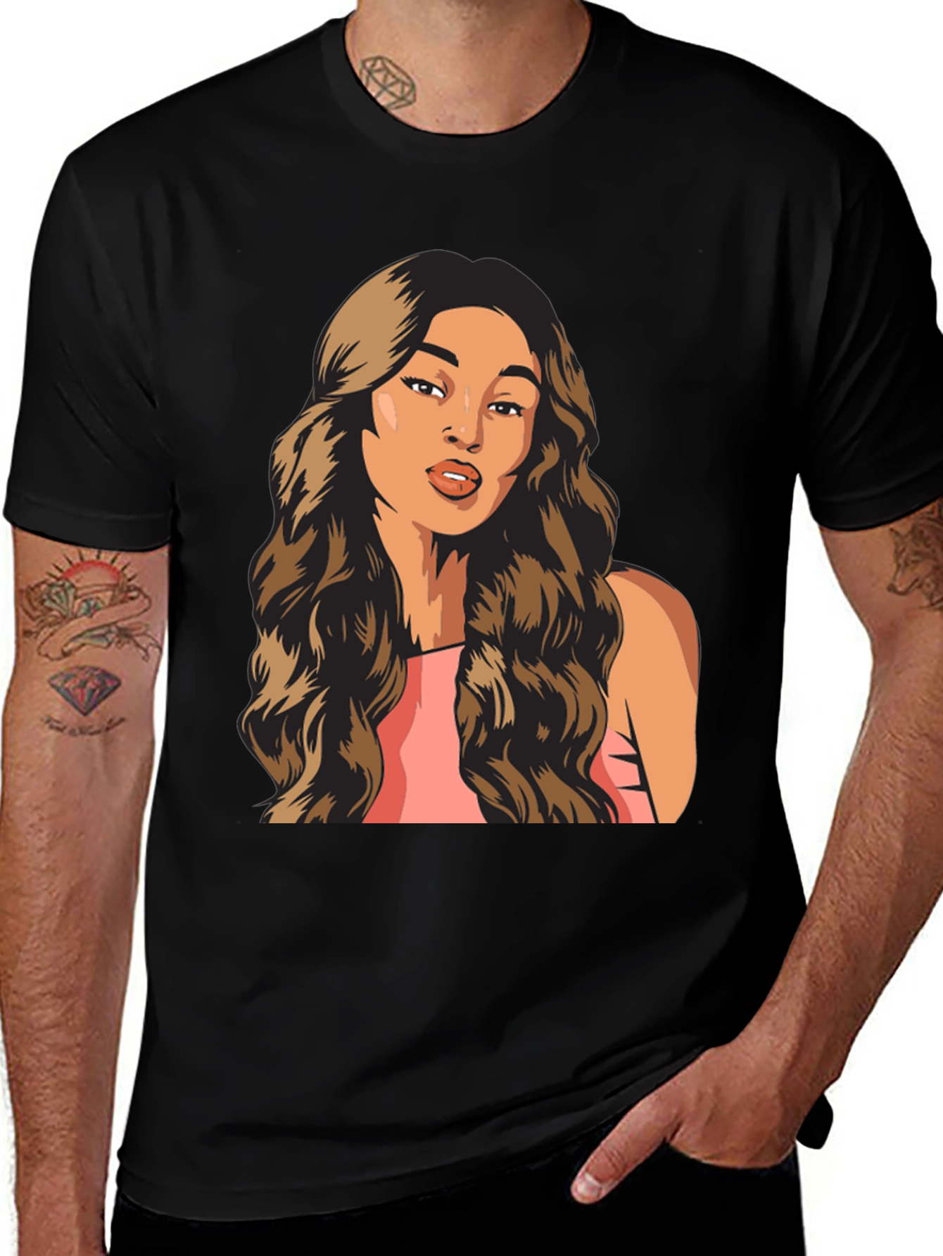 Woman Portrait Graphic T-Shirt, Trendy Black Tee