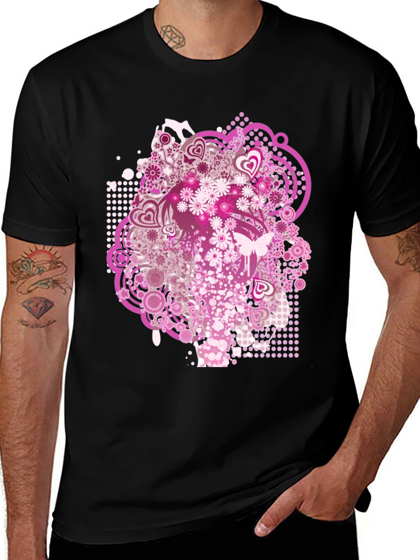 Variant 30 of Floral Heart T-Shirt - Abstract Pink Design