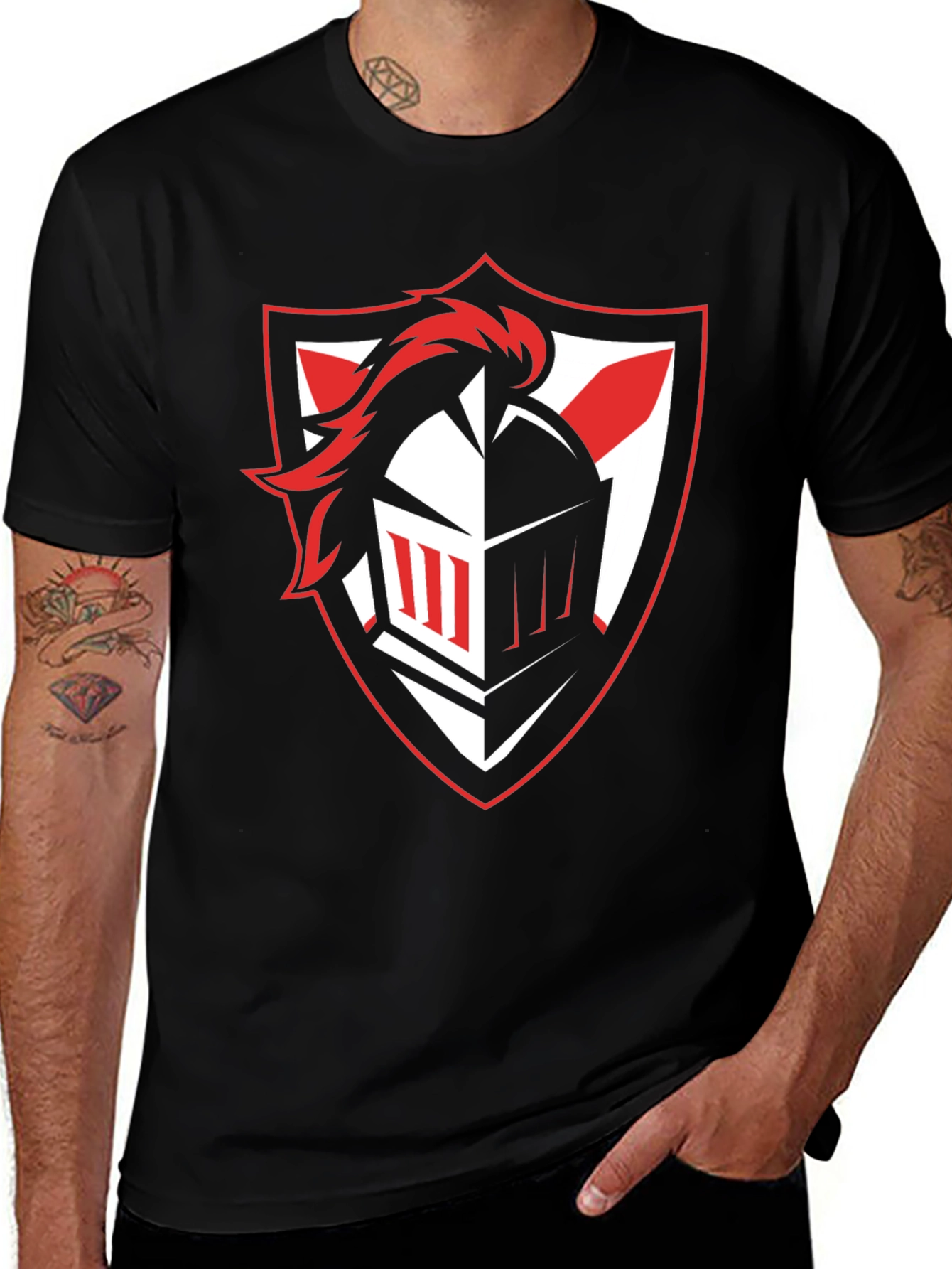 Variant 16 of Knight Crest Graphic Tee - Black Cotton T-Shirt