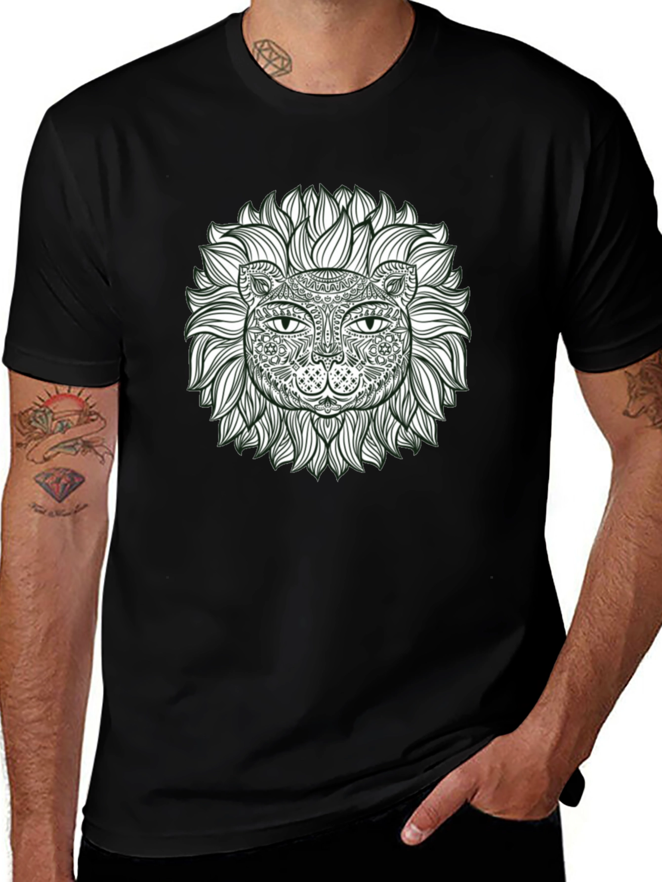 Lion Graphic Print Black T-Shirt