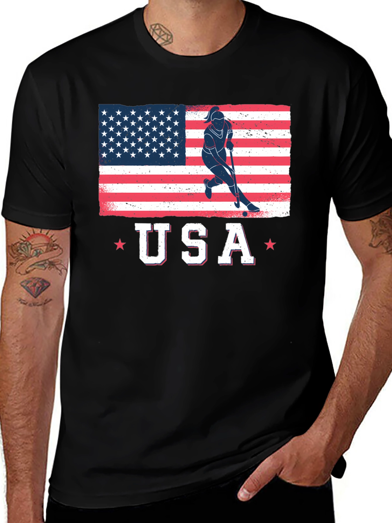 Variant 21 of USA Flag Field Hockey T-Shirt