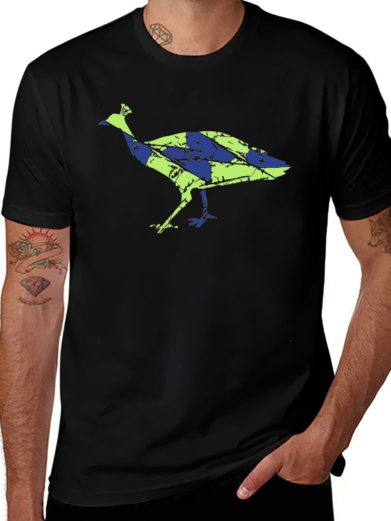 Variant 7 of Unique Peacock Graphic Tee - Modern Design