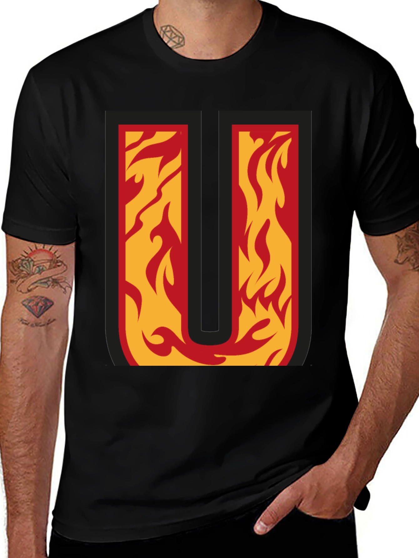 Fiery Letter U T-Shirt - Bold Graphic Tee