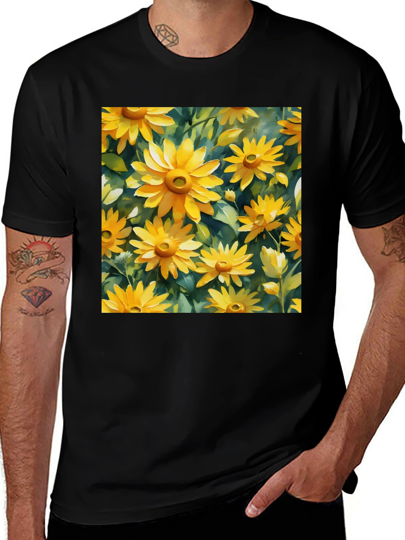 Variant 19 of Sunflower Print T-Shirt - Trendy Casual Wear