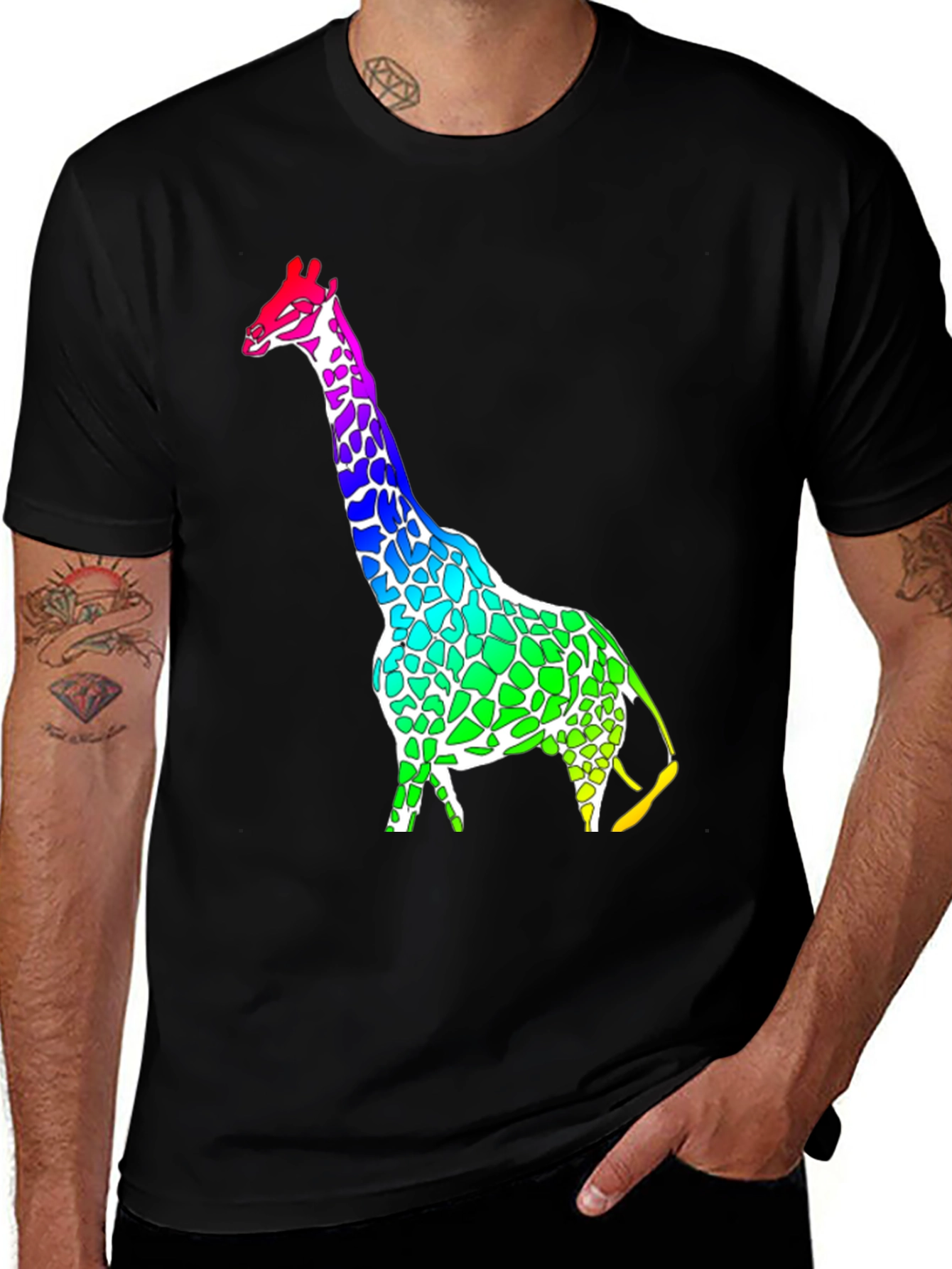 Variant 23 of Rainbow Giraffe Graphic Tee - Men's Black T-Shirt