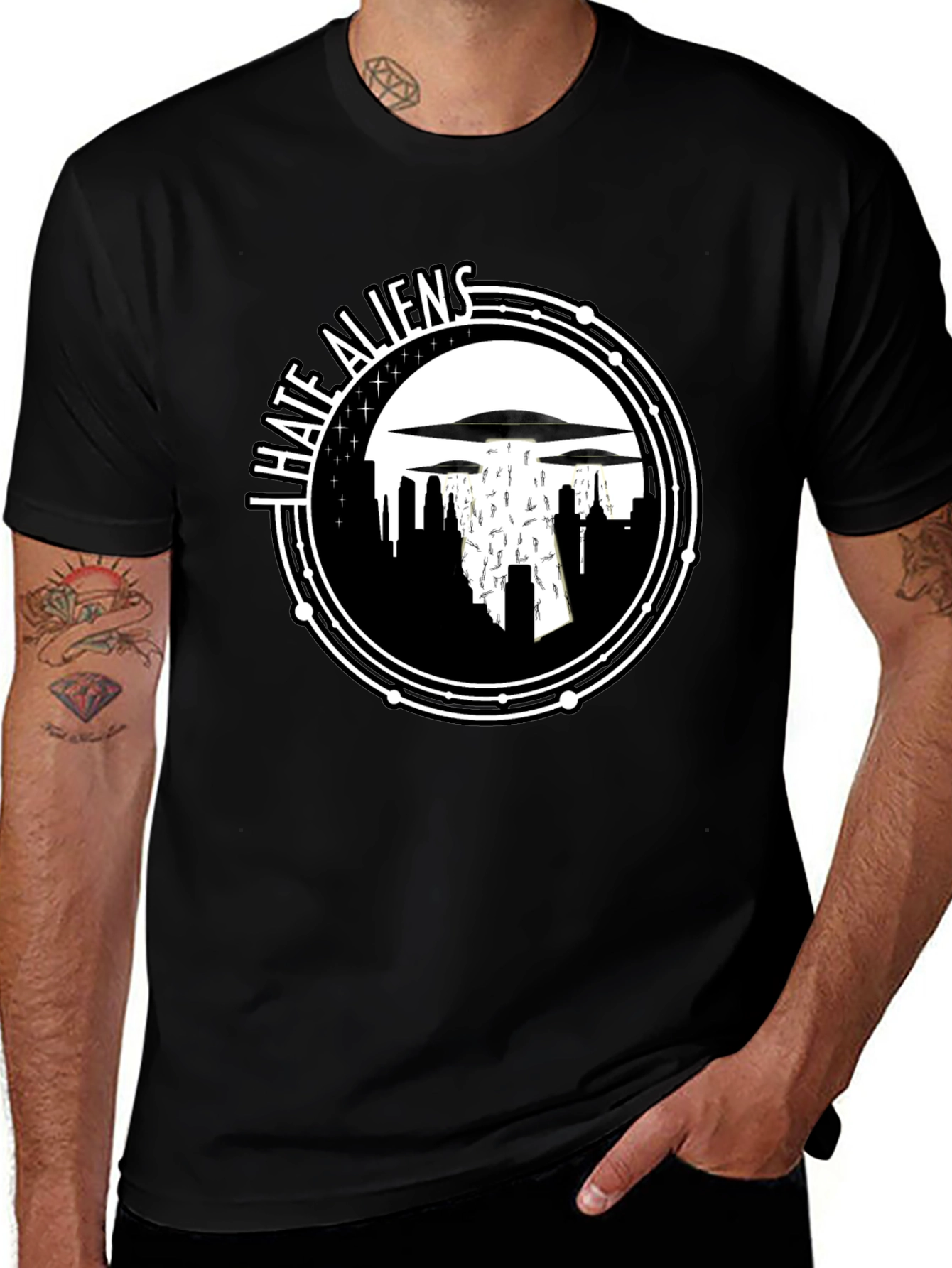 Variant 5 of I Hate Aliens Graphic T-Shirt - Black