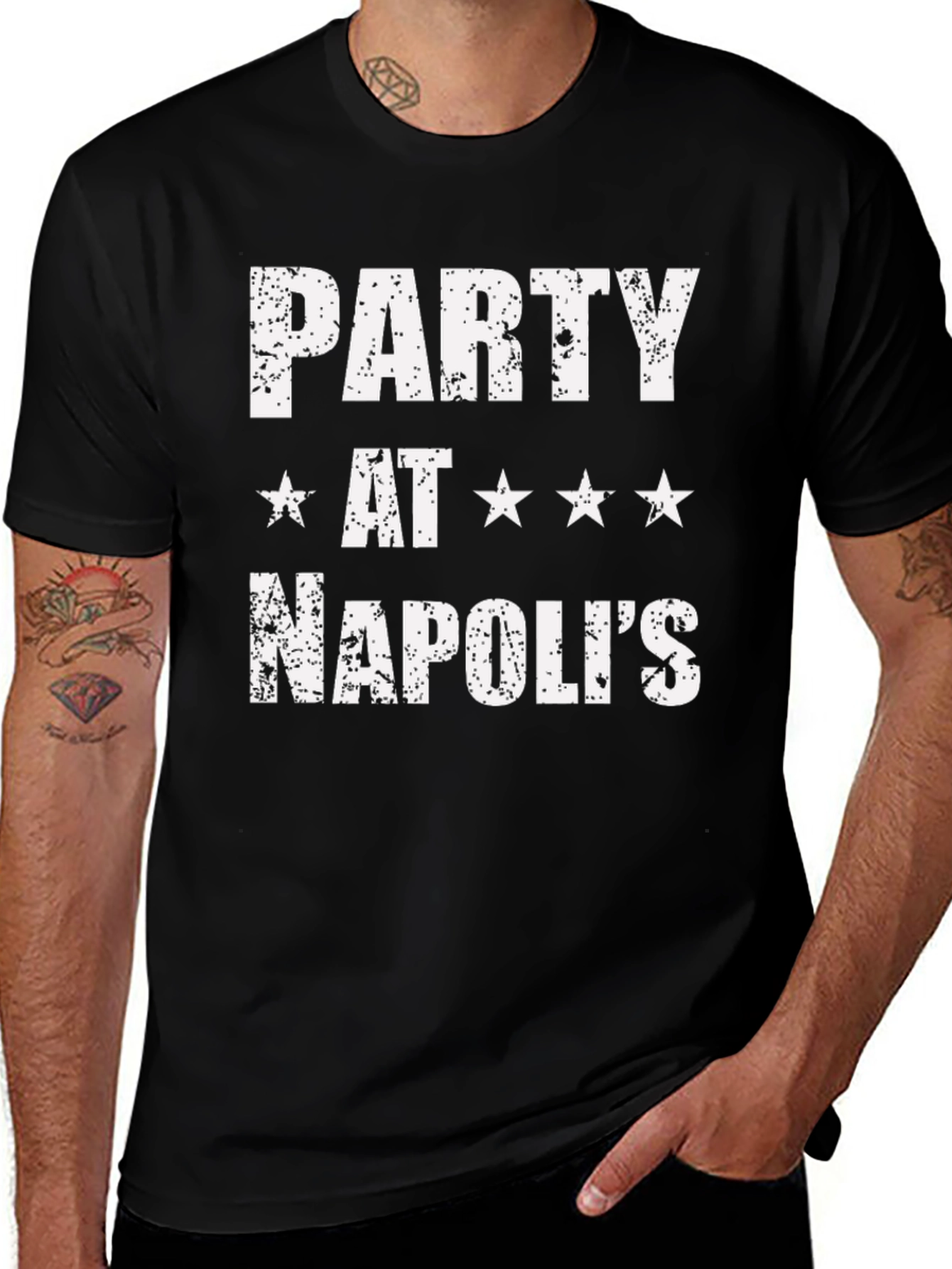 Variant 23 of Party at Napoli's T-Shirt | Black Crew Neck Tee