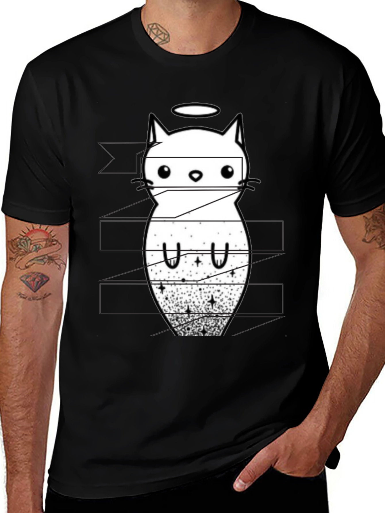 Variant 24 of Angel Cat Graphic T-Shirt - Black