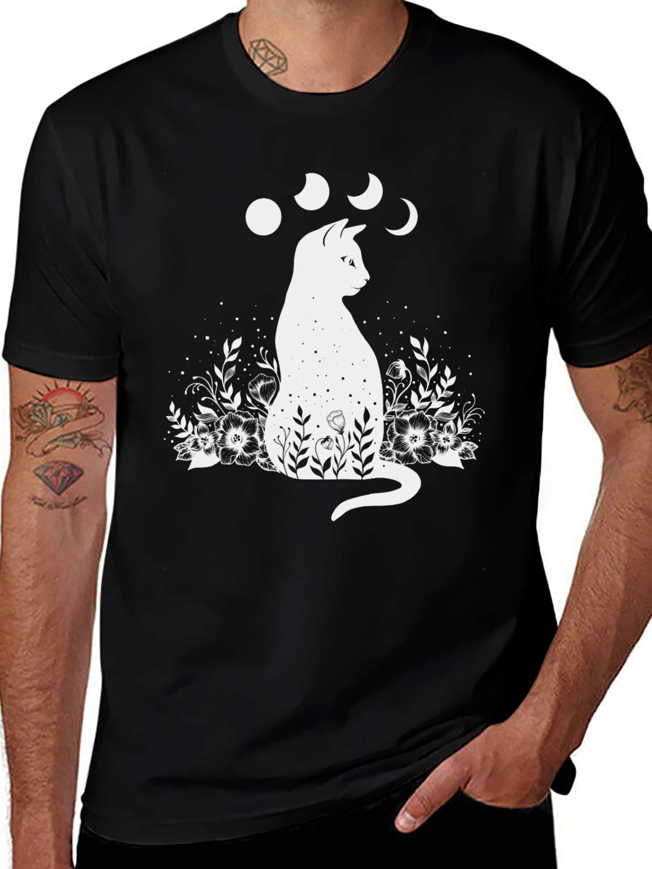 Variant 3 of Mystic Cat Moon Phases Black T-Shirt