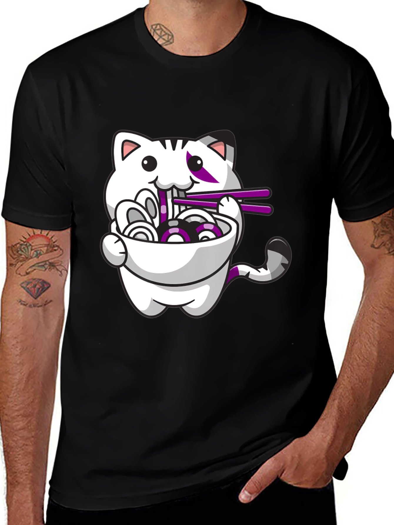 Variant 26 of Cute Cat Ramen T-Shirt - Unisex Black Tee