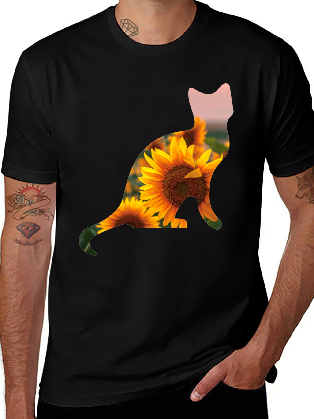 Variant 27 of Sunflower Cat Silhouette T-Shirt - Black