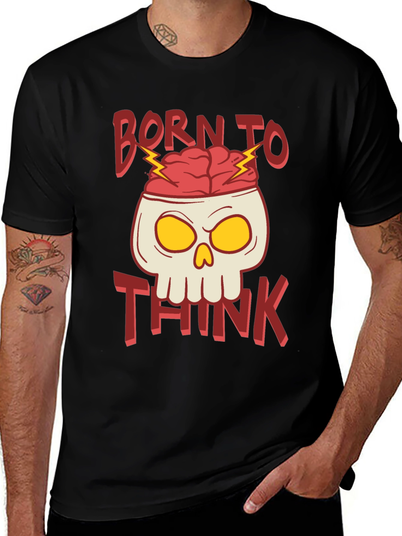 Variant 19 of Born To Think T-Shirt - Brain Skull Graphic Tee