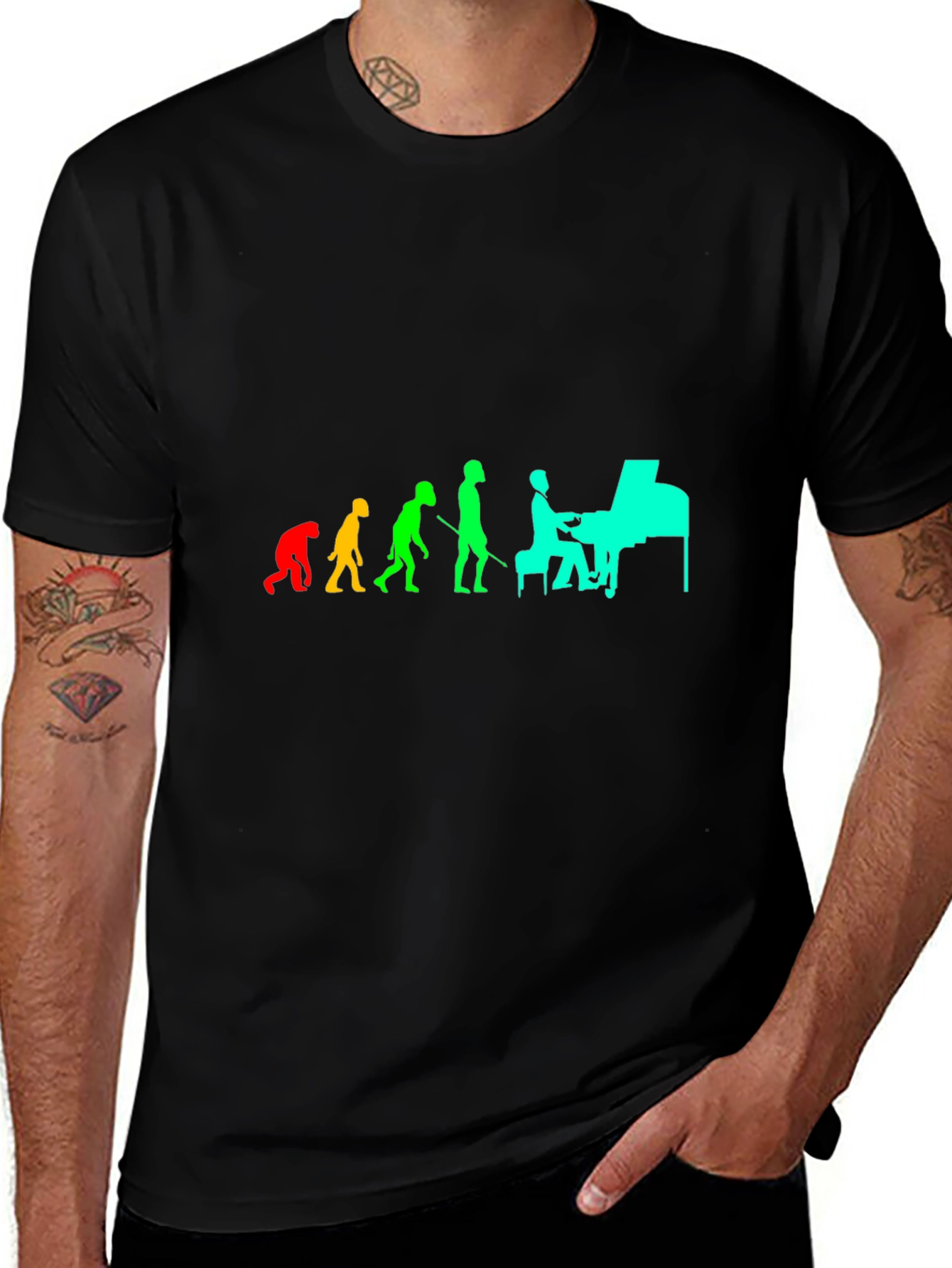 Variant 30 of Evolution of Piano Player Tee