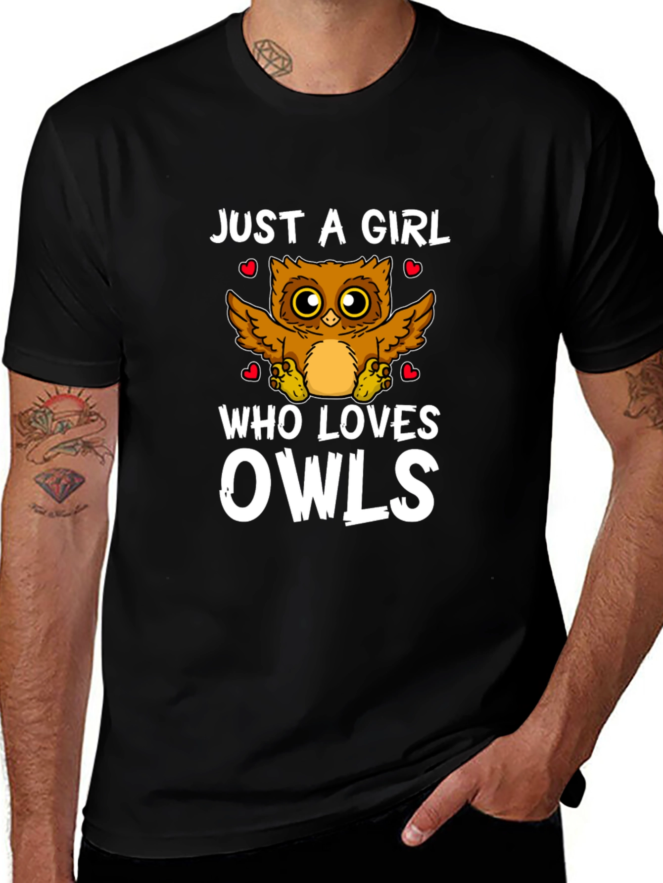Variant 23 of Just A Girl Who Loves Owls Black Graphic T-Shirt