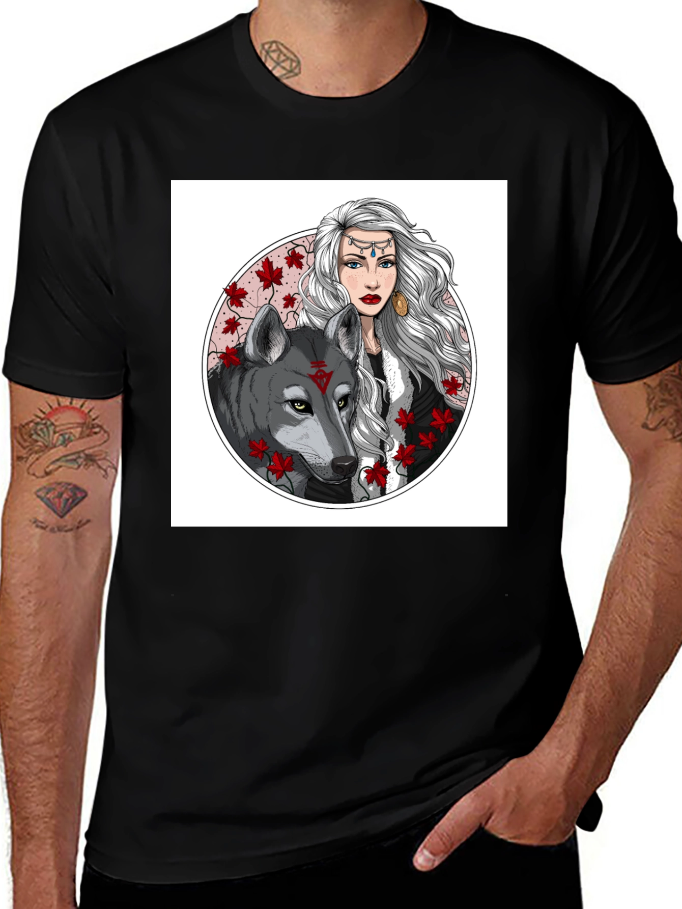 Wolf & Queen Graphic Tee - Black Unisex T-Shirt