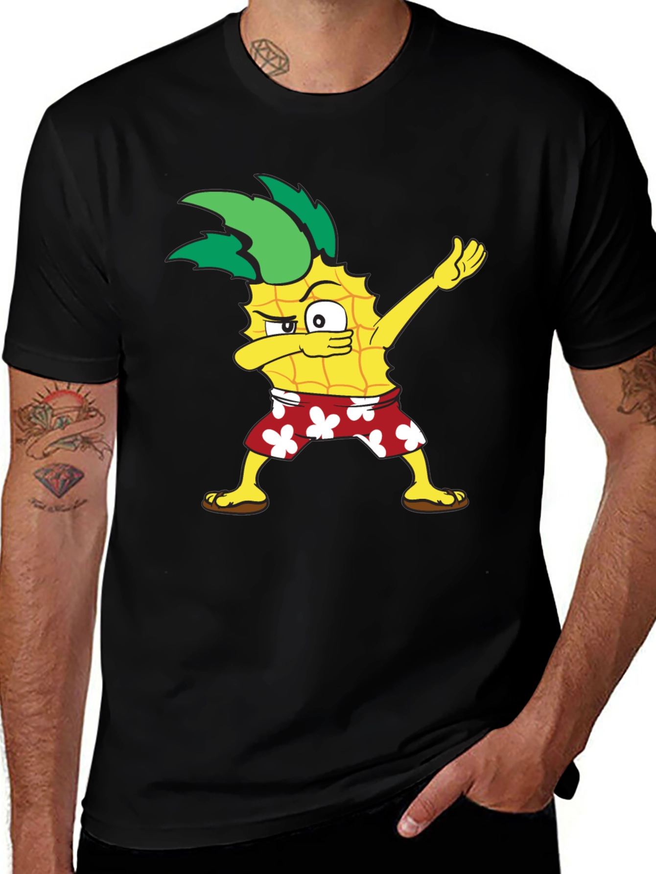 Variant 21 of Dabbing Pineapple Graphic T-Shirt - Men's Black Tee