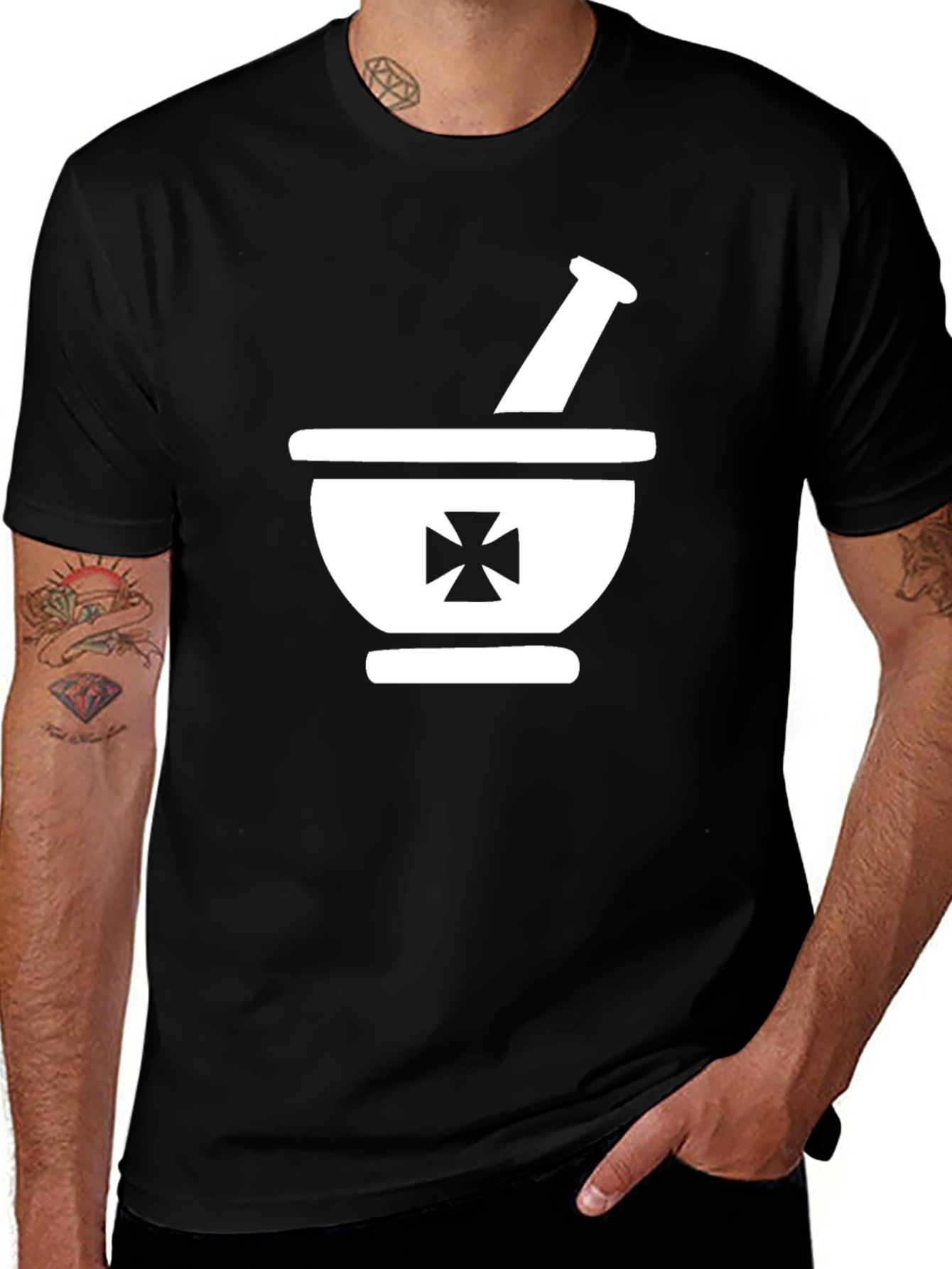 Mortar & Pestle Black Tee - Pharmacy Symbol T-Shirt